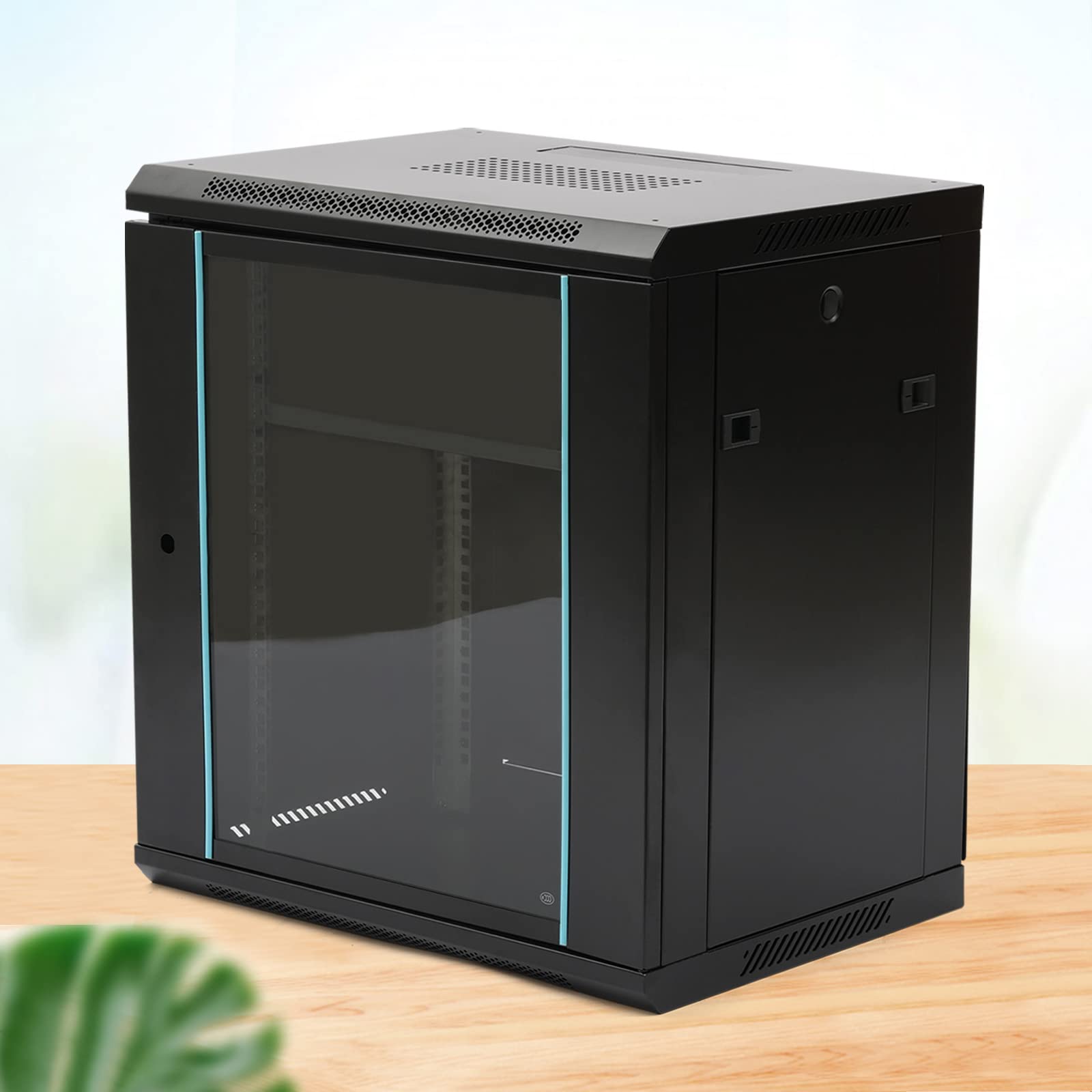 12U 19 Inch Wall Mount Network Rack Cabinet - 450mm Deep Black Server Rack with Tempered Glass Door & Ventilation for IT Equipment - Perfect for Home Office, Data Center, and Network Closet Organization