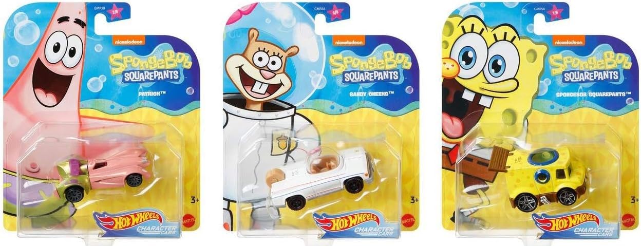 Hot Wheels Spongebob Squarepants 6-Pack Die-Cast Car Set - Includes Yellow Bubble Van, Patrick Star, Squidward, Mr. Krabs, Plankton & Sandy Cheeks - Collectible Toy Cars for Kids & Fans - Perfect for Playtime, Display & Gifting