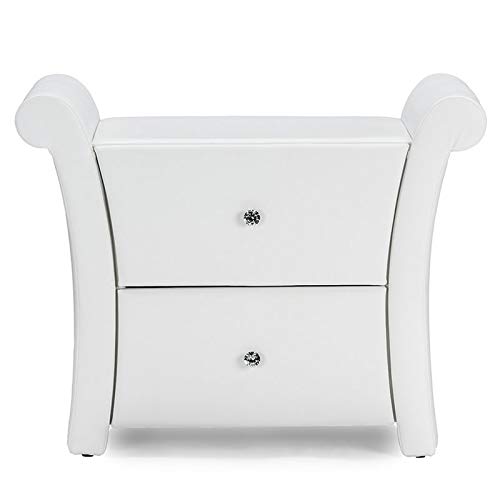 Baxton Studio Victoria White Faux Leather Modern Nightstand - Large Bedside Table with Storage for Bedroom, Living Room & Office