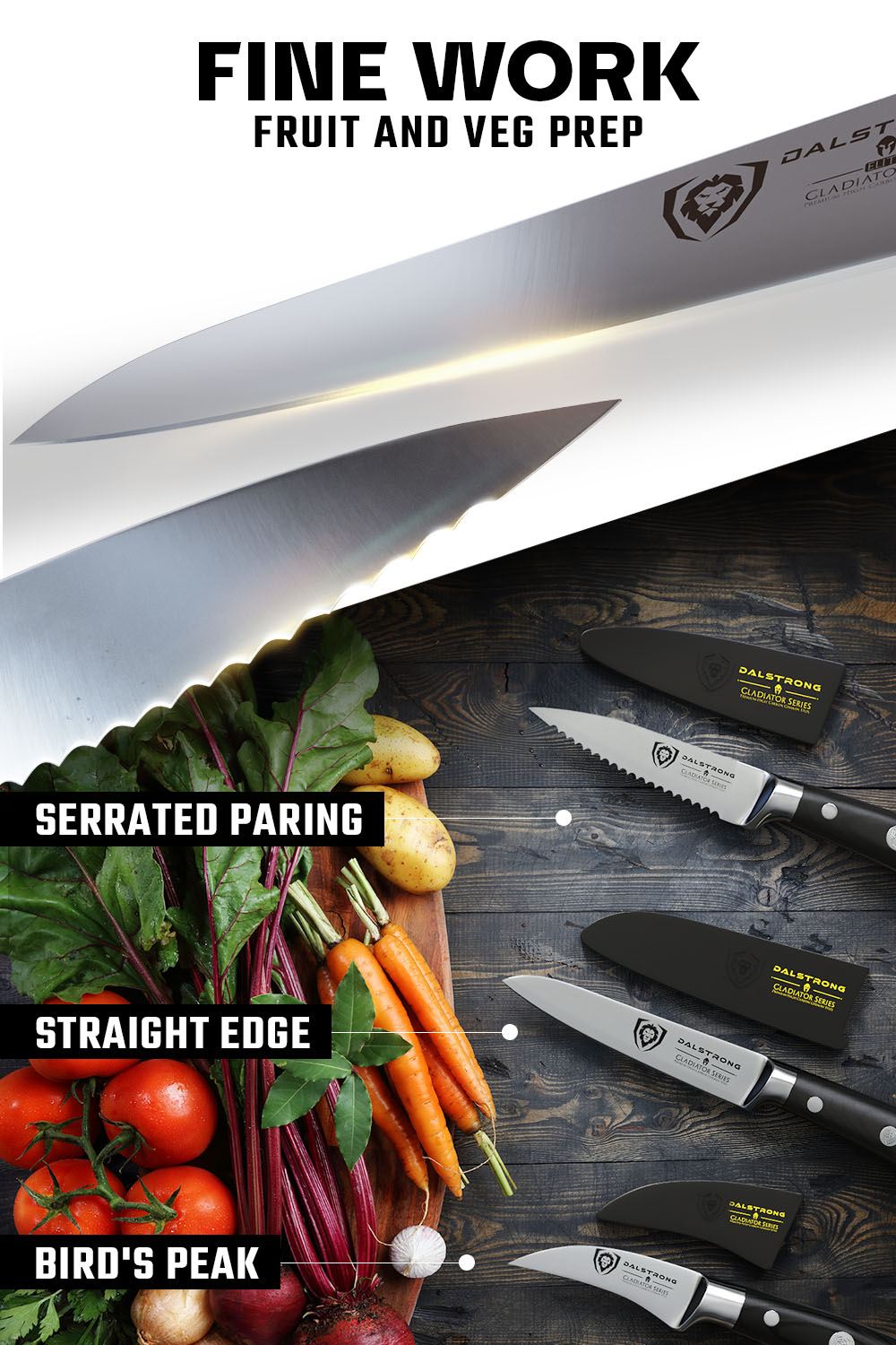 Dalstrong Gladiator Series 3-Piece Paring Knife Set - NSF Certified Professional Kitchen Knives for Precision Cutting, Peeling & Slicing - Perfect for Home Chefs & Culinary Enthusiasts