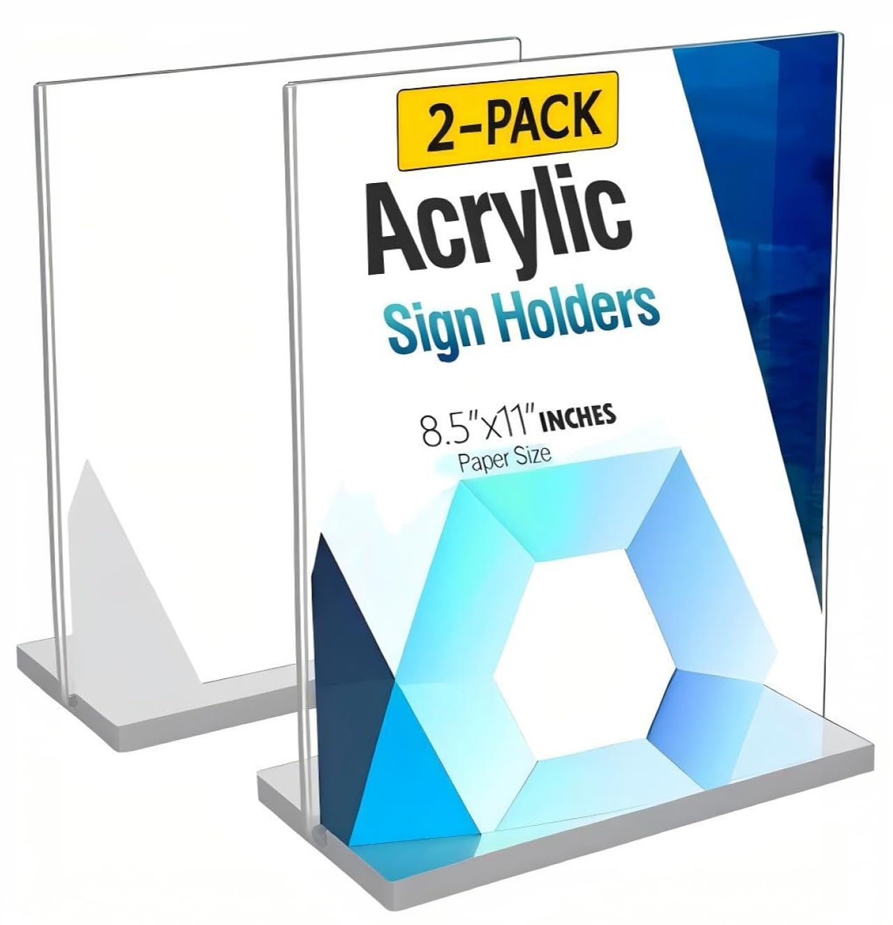 2 Pack Acrylic Sign Holder 8.5x11 Vertical Double-Sided Display Stand - Perfect for Restaurant Menus, Retail Promotions & Office Signage