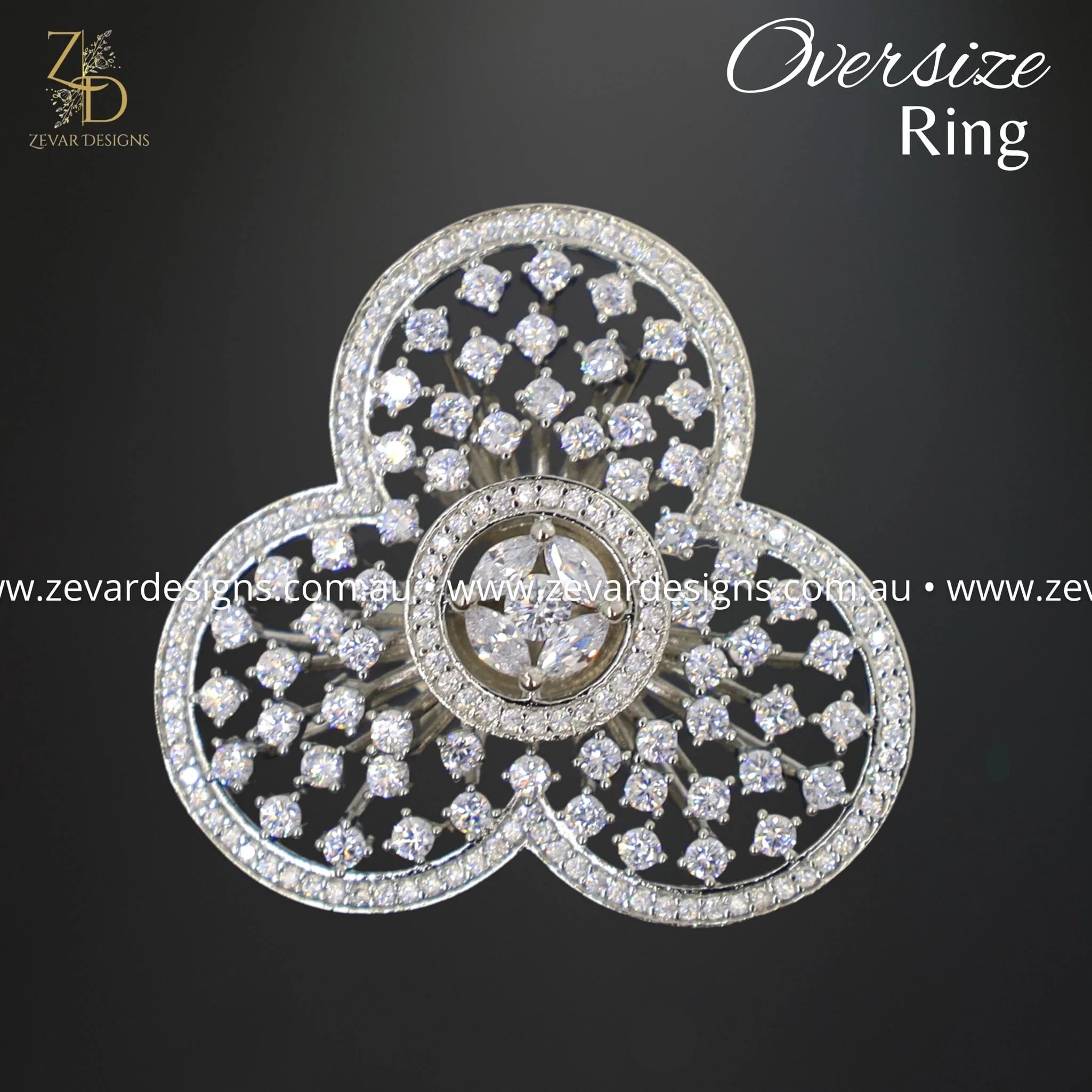 AD/Zircon Oversize Ring for Women - Elegant Cubic Zirconia Statement Jewelry for Parties, Weddings & Special Occasions