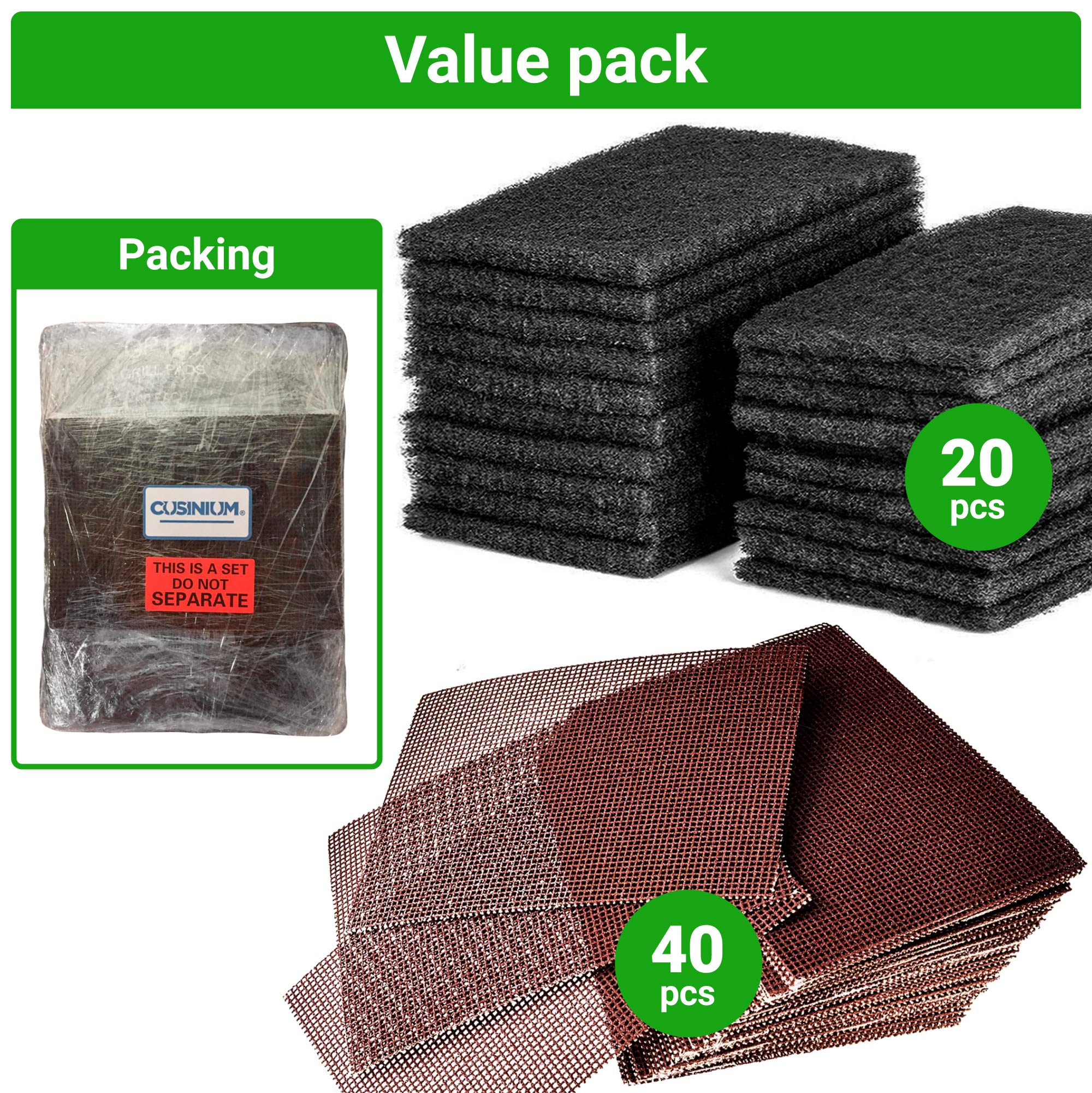 **CUSINIUM 20-Pack Griddle Cleaning Pads & 40-Pack Grill Screens – Heavy-Duty Grill Brush Replacement for Flat Top Griddles, BBQ, and Outdoor Cooking – Perfect for Restaurants, Food Trucks, and Home Grilling**