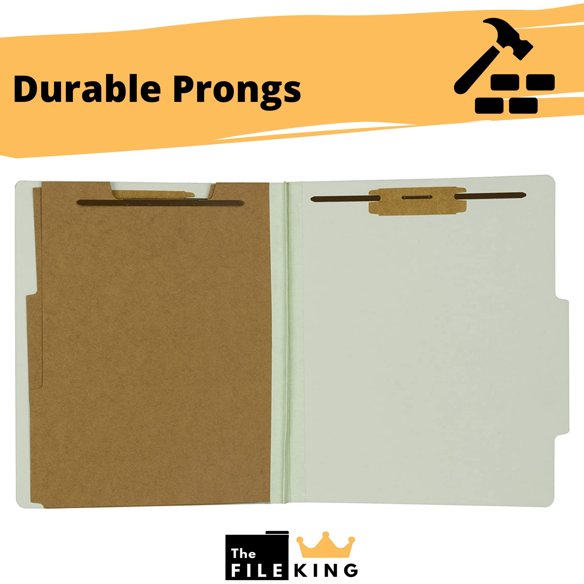File King 2-Divider Pressboard Classification Folders - 10 Pack, Letter Size, Light Green | 2-Inch Expansion | Made in USA | Medical & Office File Folders with Dividers & Prongs | Perfect for Organizing Patient Records, Office Documents & School Projects