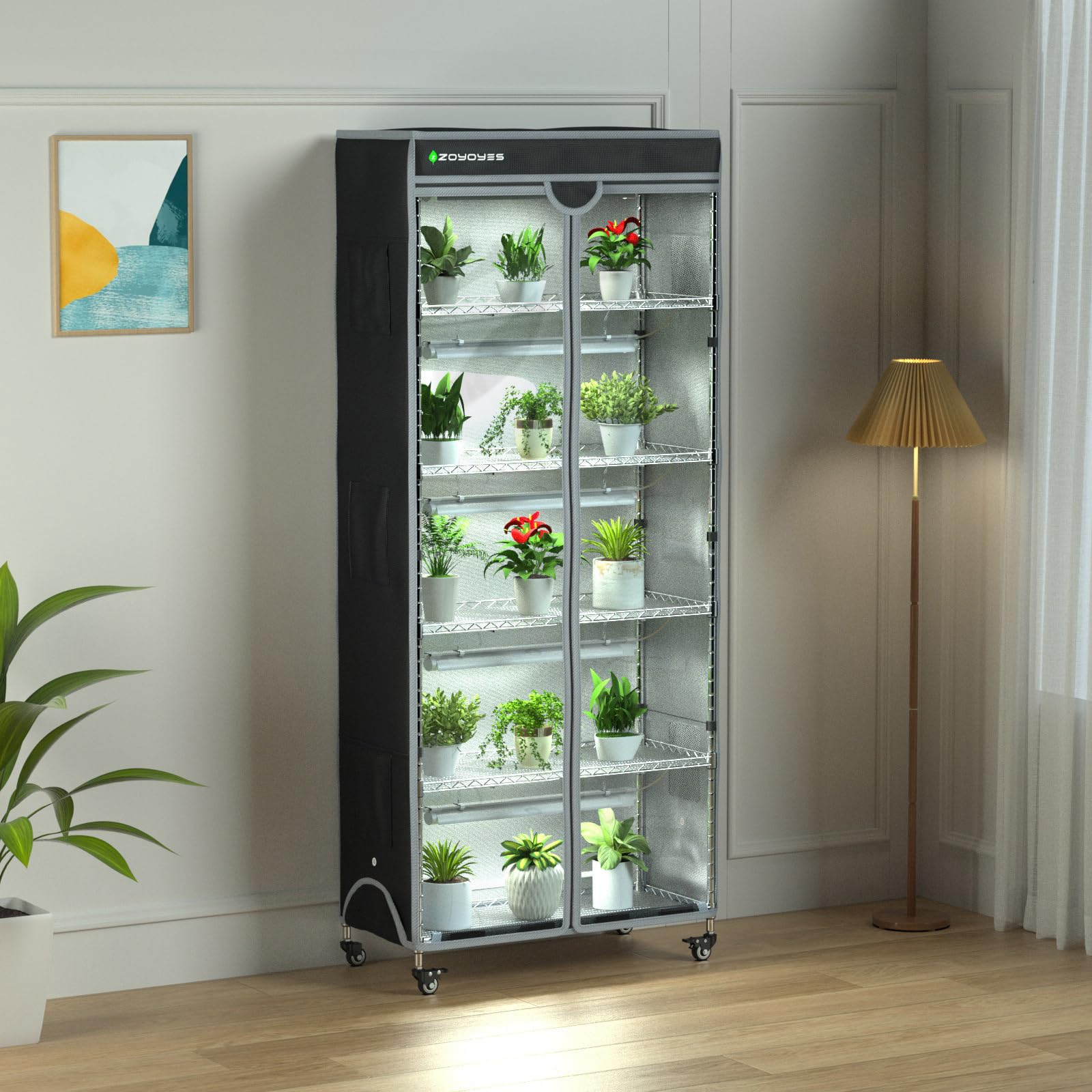 6-Tier Indoor Greenhouse with Cover & 5 T8 Grow Lights - 29.8