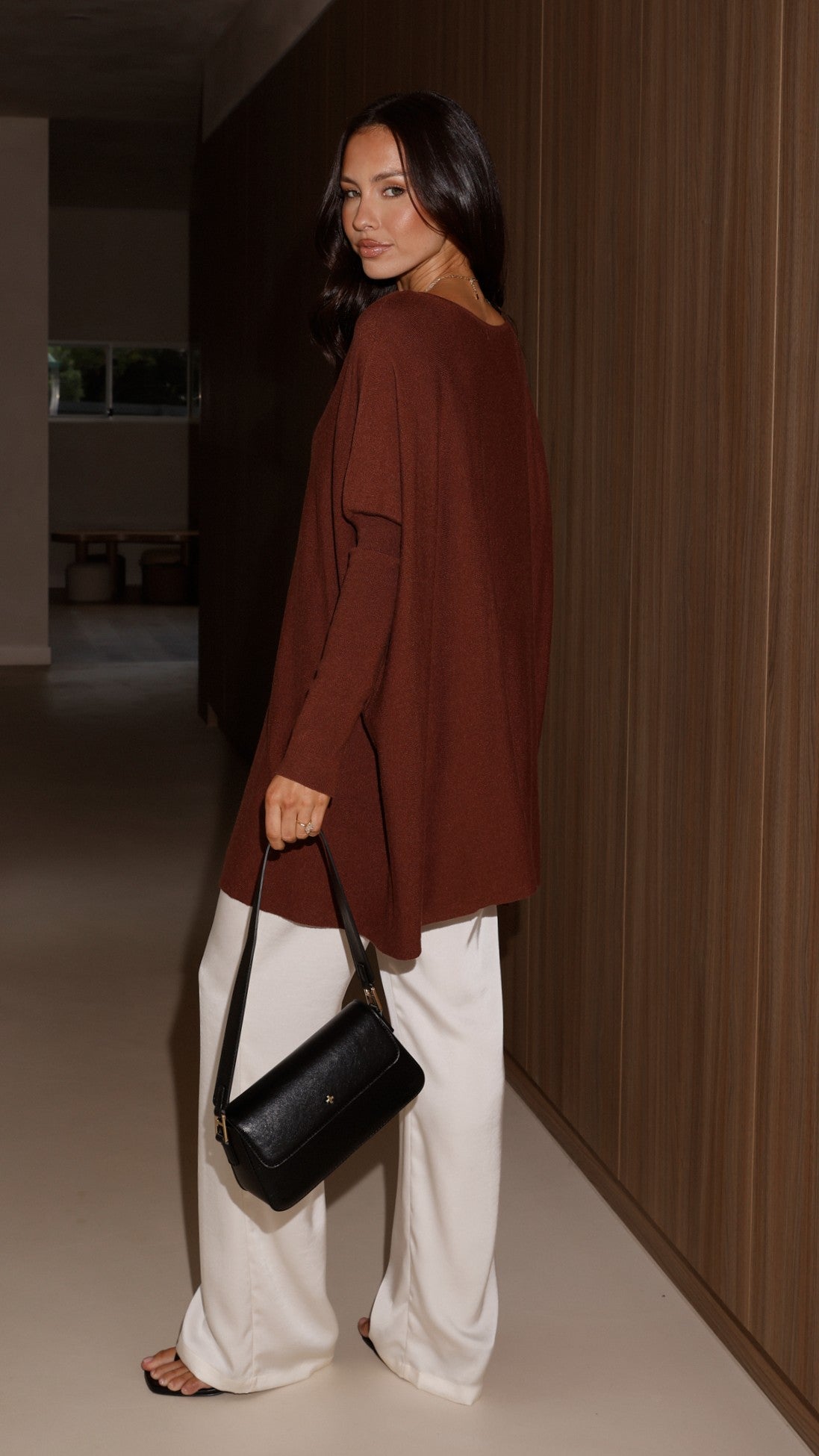 Amalia Knit Top Women's Casual Long Sleeve Sweater Chocolate Brown - Perfect for Fall Layering & Office Wear