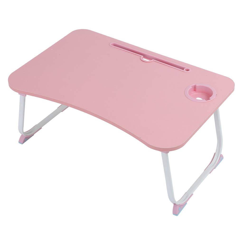 Foldable Portable Laptop Bed Tray with Cup Holder - Adjustable Breakfast Desk for Eating, Working & Reading on Bed, Couch or Sofa - Pink Lazy Desk for Notebook, Movie Watching & Study (Ideal for Home Office, Dorm Room & Relaxation)