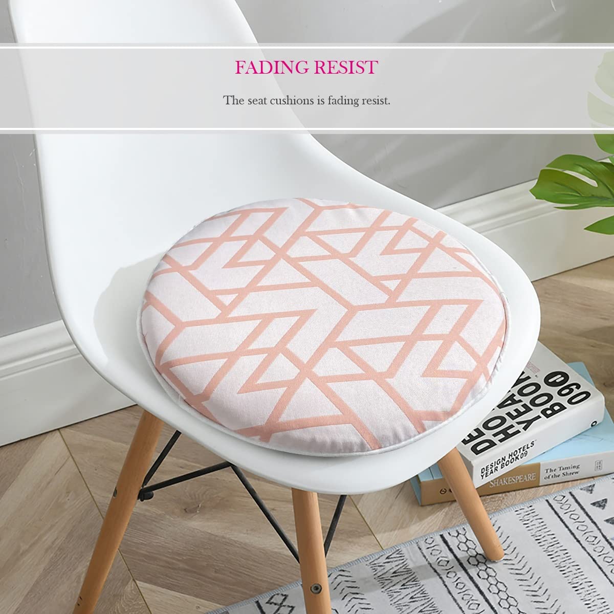 Bistro Chair Cushions Set of 2 - 16x16 Inch Pink Outdoor Seat Cushions with Geometric Triangle Design - Waterproof Round Patio Chair Pads for Dining Chairs, Garden Furniture & Outdoor Decor