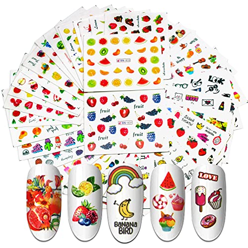 48 Sheets Summer Fruit Nail Water Decals - Floral Water Transfer Nail Tattoos & Design Stickers for Manicure Tips | Perfect for DIY Nail Art, Home Salon, Party Nail Decorations