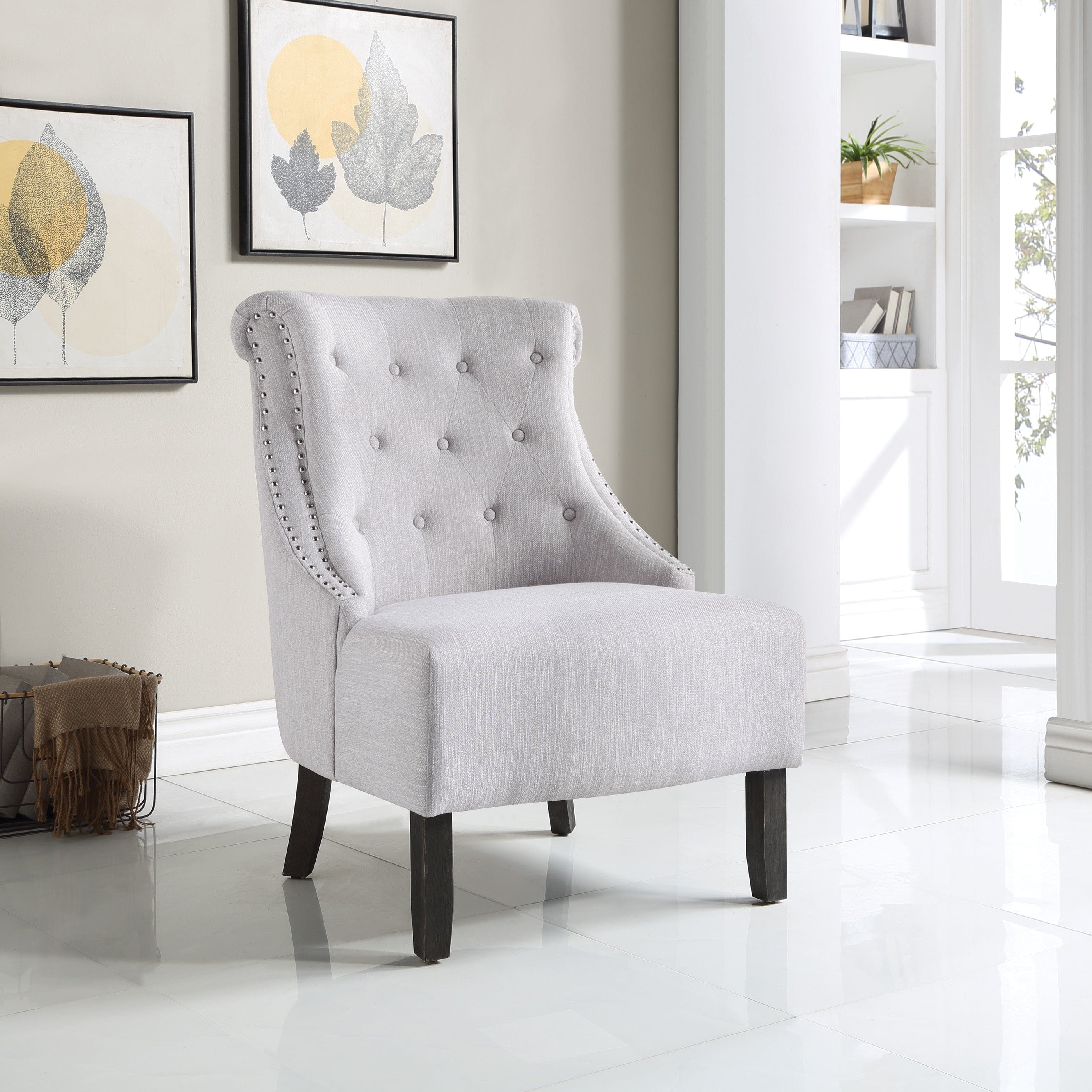Office Star Evelyn Tufted Chair with Grey Wash Legs - Ergonomic Office Chair for Home & Workspace - Comfortable Desk Chair for Long Hours of Sitting [SB586]