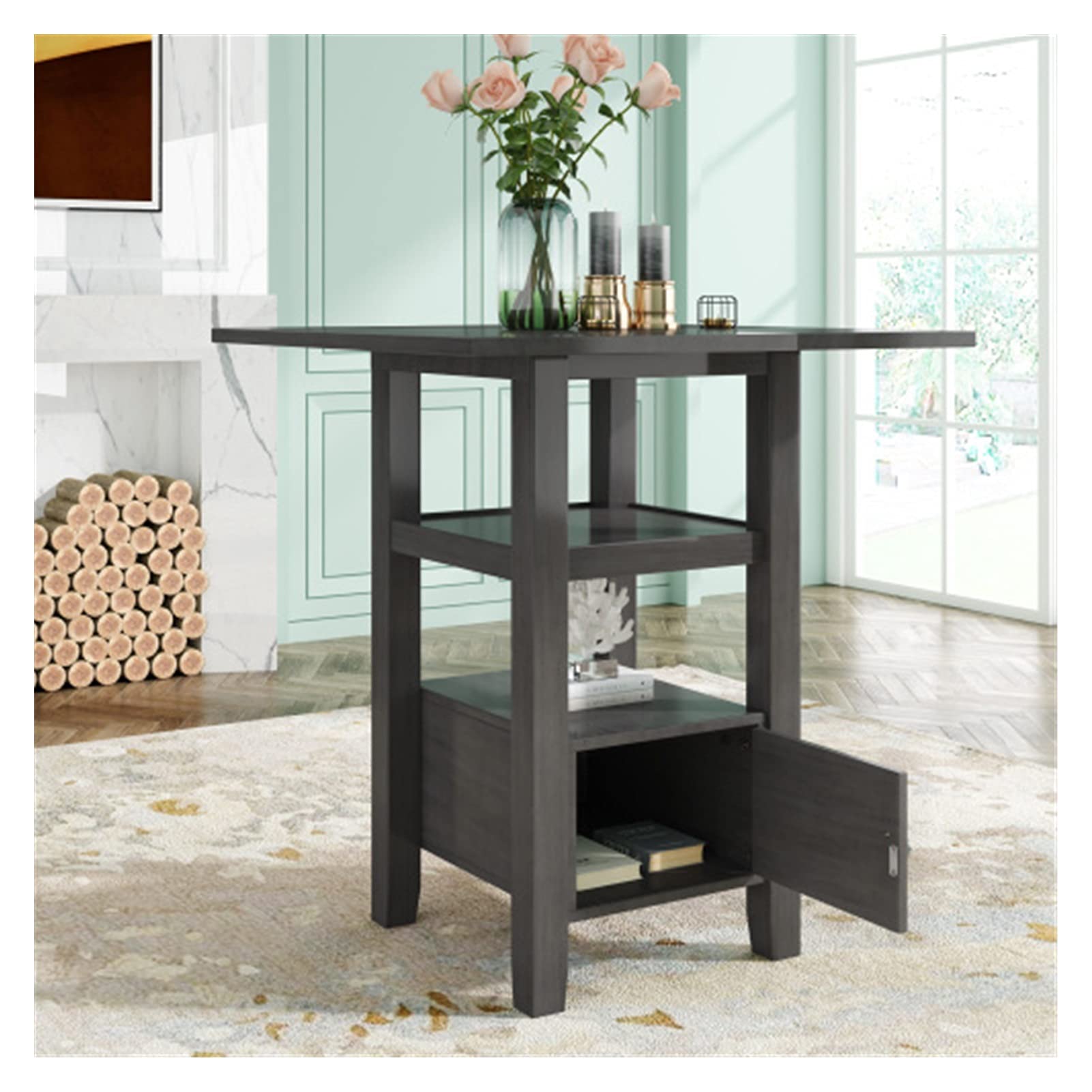Gray Wood Counter Height Kitchen Table Set with Storage for Small Spaces - Perfect for Compact Dining Areas