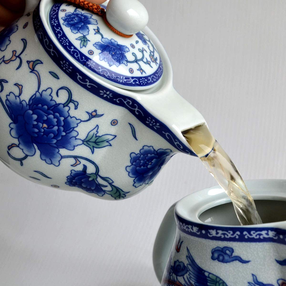 Premium 500ml Blue White Peony Flower Porcelain Teapot with Stainless Steel Infuser - Elegant Chinese Mudan Design for Loose Leaf Tea Brewing - Perfect for Afternoon Tea, Gifts & Home Decor