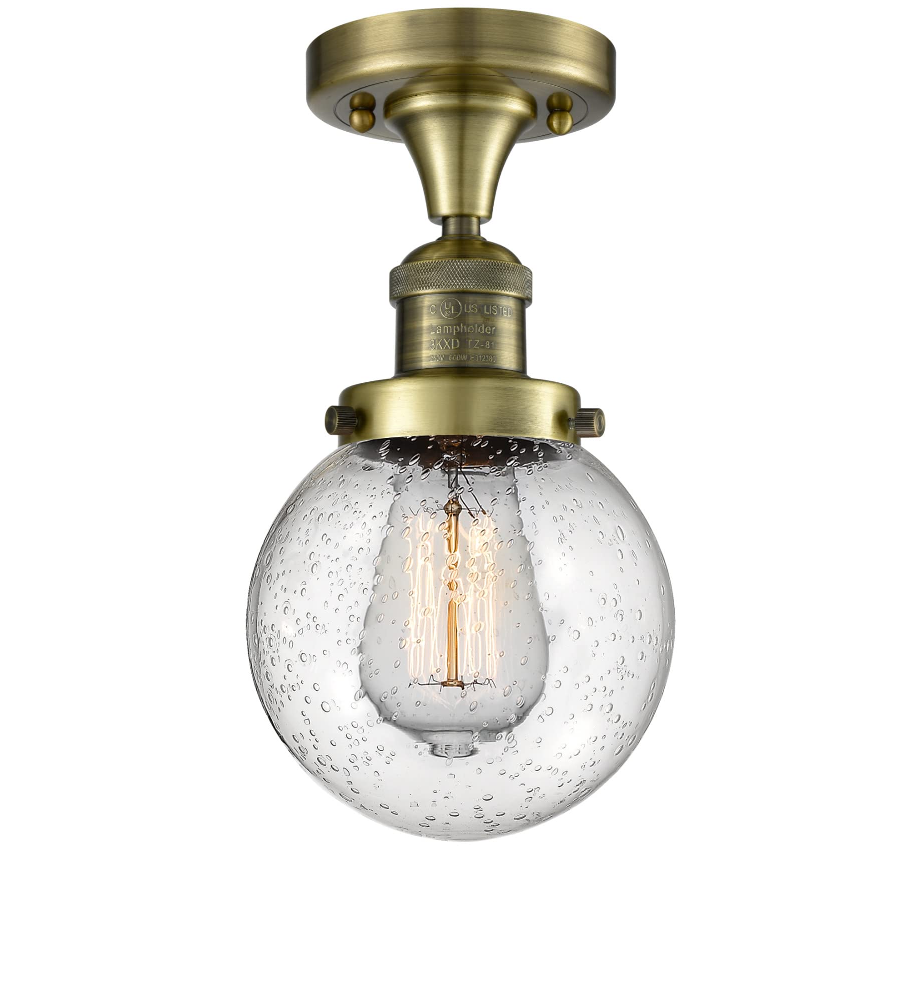Innovations 517-1CH-AB-G204-6 1-Light Flush Mount Ceiling Light Fixture in Antique Brass - Perfect for Bedroom, Hallway, and Entryway Lighting
