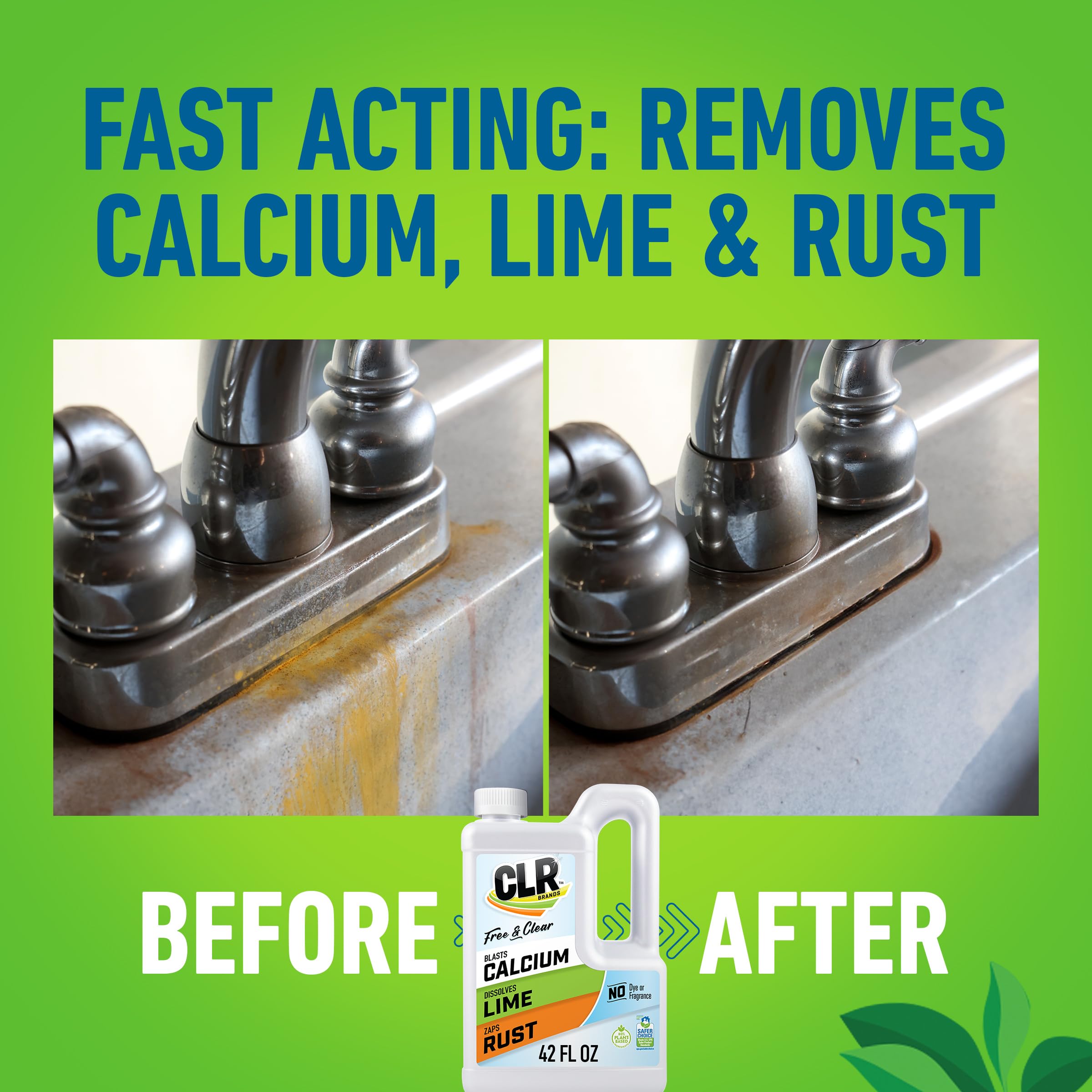 CLR Brands Calcium Lime Rust Remover - No Dyes or Fragrances, Bathroom Descaler for Hard Water Stains & Rust Deposits, 42oz (1 Pack) - Perfect for Showers, Sinks, Toilets & Kitchen Appliances