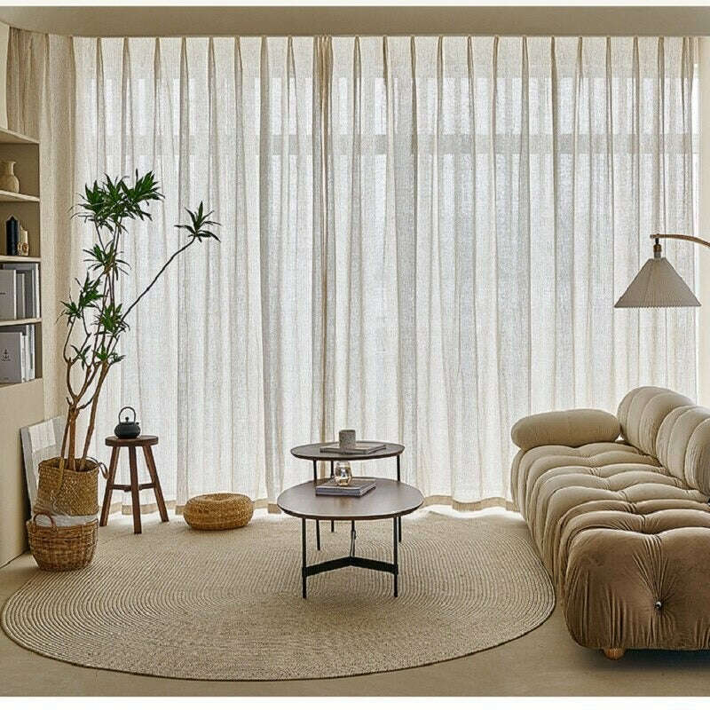 Remy Linen Net Design Semi Sheer Curtains - Light Filtering Window Treatment for Living Room & Bedroom - Beige Lace Sheer Drapes for Privacy & Sun Protection
