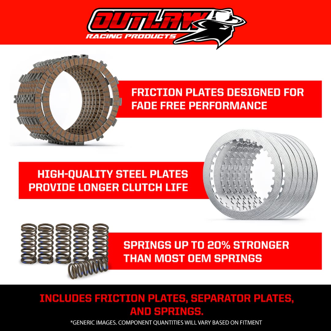 Outlaw Racing ORC261 Complete Clutch Kit with Steel & Fiber Plates - Compatible with Honda CRF250R (2011-2021) & CRF250RX (2018-2021) - High Performance Replacement for Off-Road & Motocross Racing