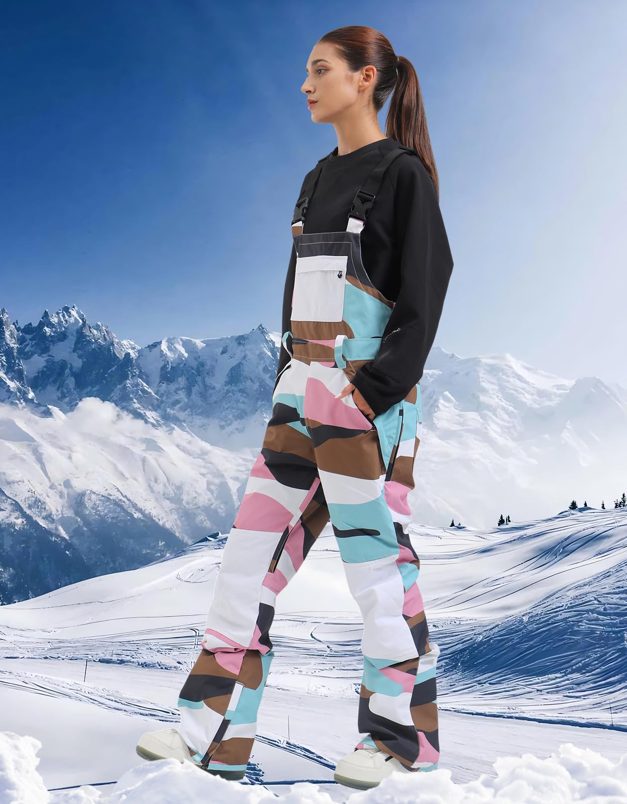 Women's Waterproof Snowboard Bib Overalls - Insulated Windproof Snow Pants for Skiing & Winter Sports | Warm Snowboarding Gear for Outdoor Adventures
