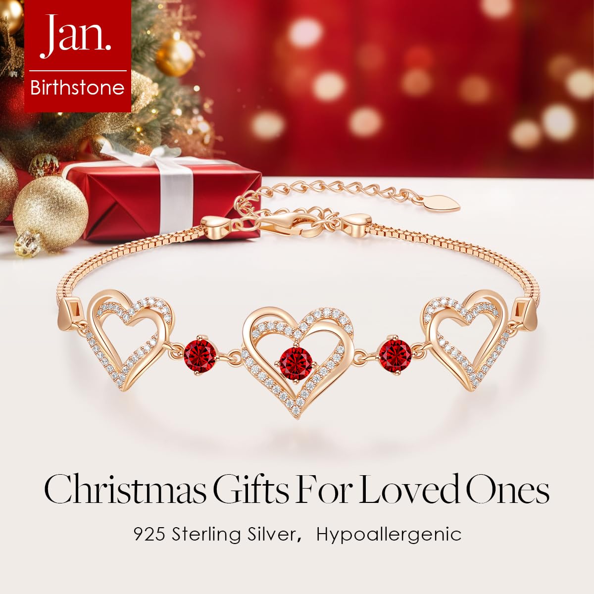 Forever Love Heart Charm Link Bracelet for Women - 925 Sterling Silver Birthstone Bracelet | Mother's Day, Anniversary, Christmas & Birthday Gift for Wife, Girlfriend | Perfect for Date Nights, Special Occasions & Everyday Wear