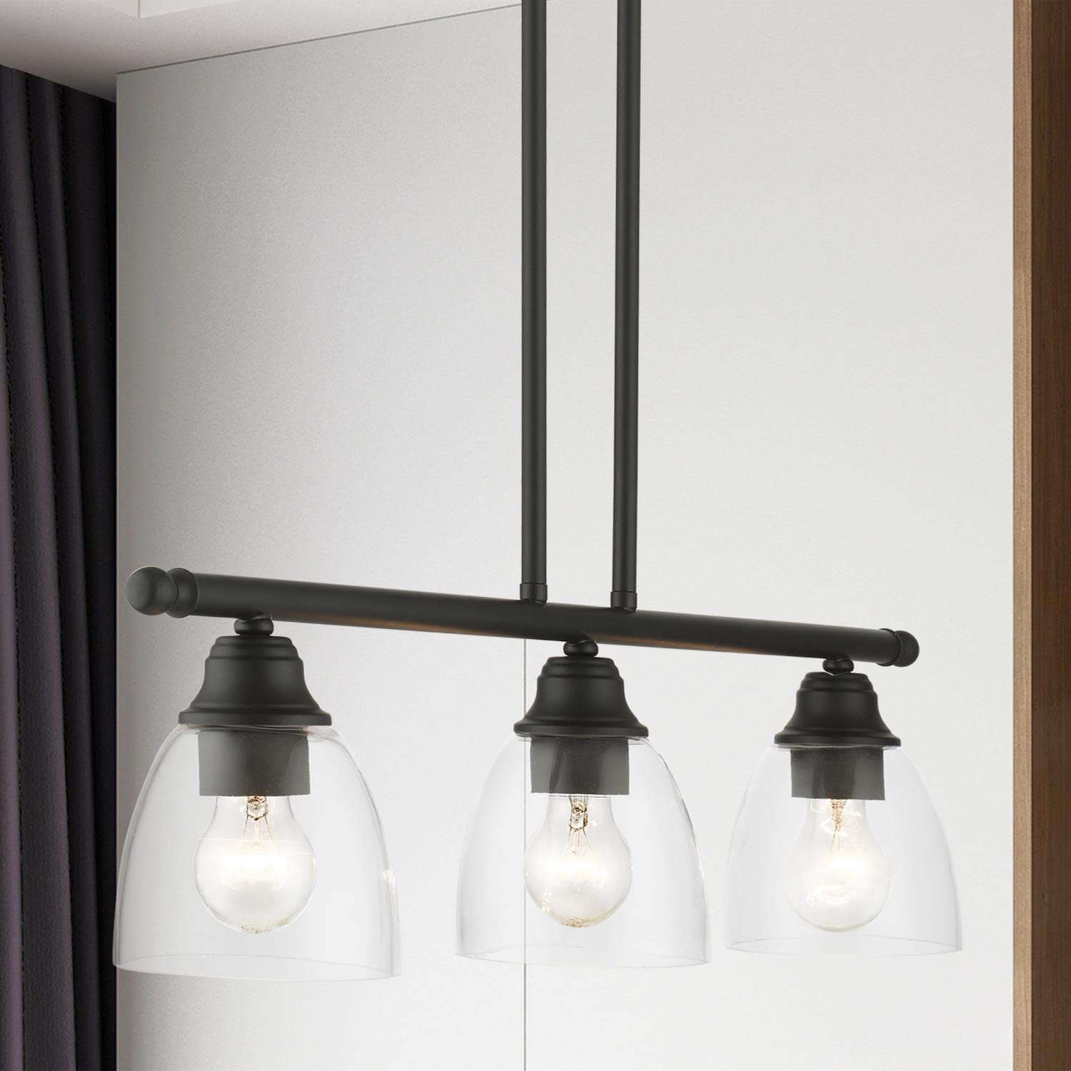 Livex Lighting 46337-04 Montgomery Linear Chandelier in Black - Modern Ceiling Light Fixture for Dining Room, Kitchen Island & Entryway