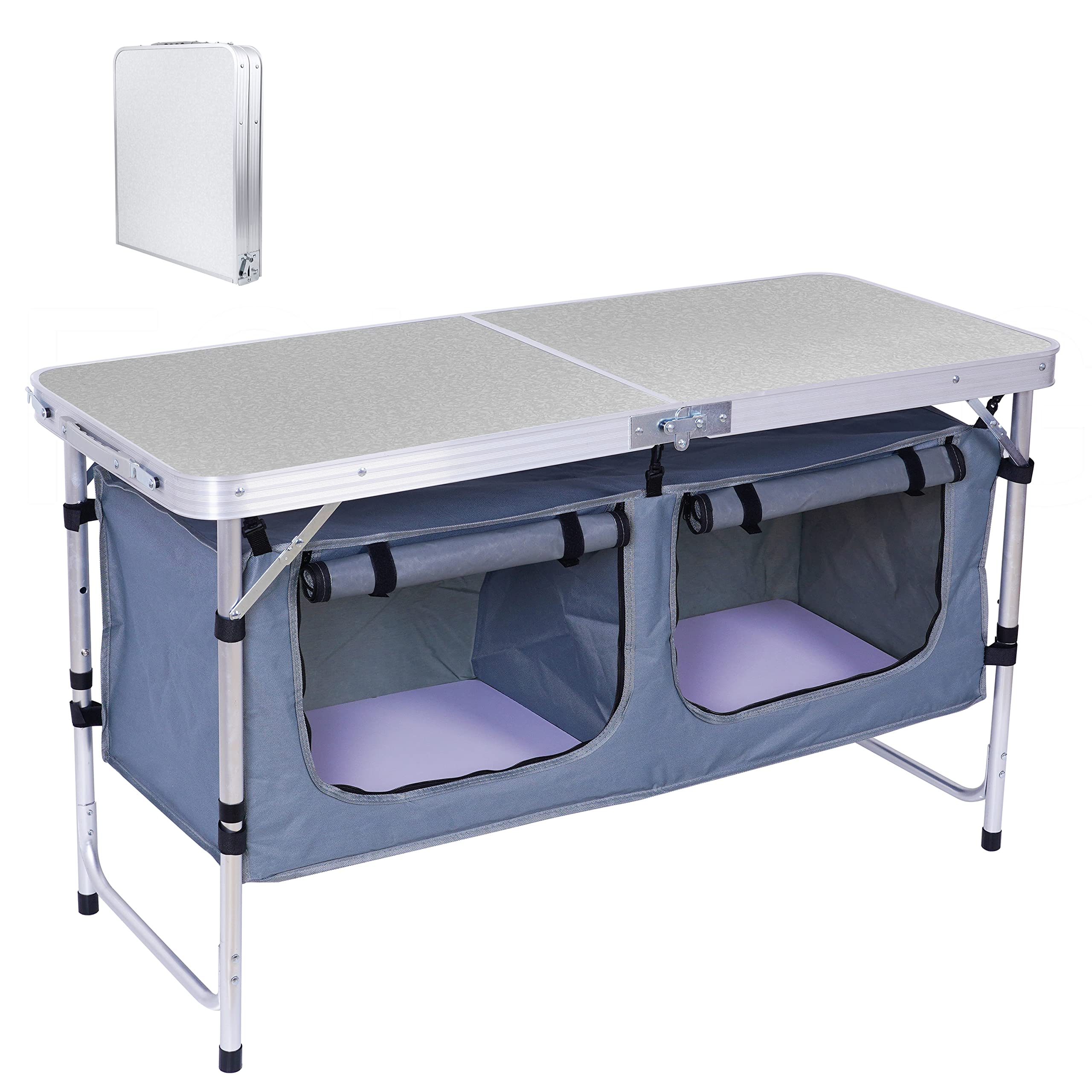 Premium Adjustable Height Folding Camping Table - Lightweight Aluminum Portable Picnic Table with Carry Handle for Outdoor, Beach, BBQ, Cooking | Perfect for Camping, Festivals, Office & Indoor Use