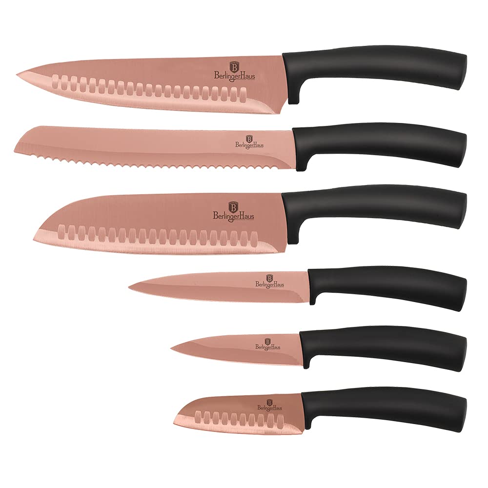 Premium Berlinger Haus 6-Piece Knife Set - Black Rose Gold Stainless Steel Kitchen Knives with Ergonomic Handles | Sharp Chef Knives for Cooking, Slicing & Food Prep | Perfect Gift for Home Chefs & Cooking Enthusiasts