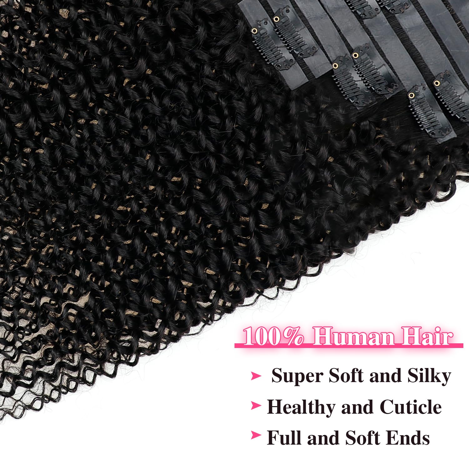 Seamless Clip-In Human Hair Extensions - Invisible PU Kinky Curly 8pcs Set with 18 Clips (120g, 26inch, Natural Black) for Volume & Length | Perfect for Parties, Weddings & Daily Styling