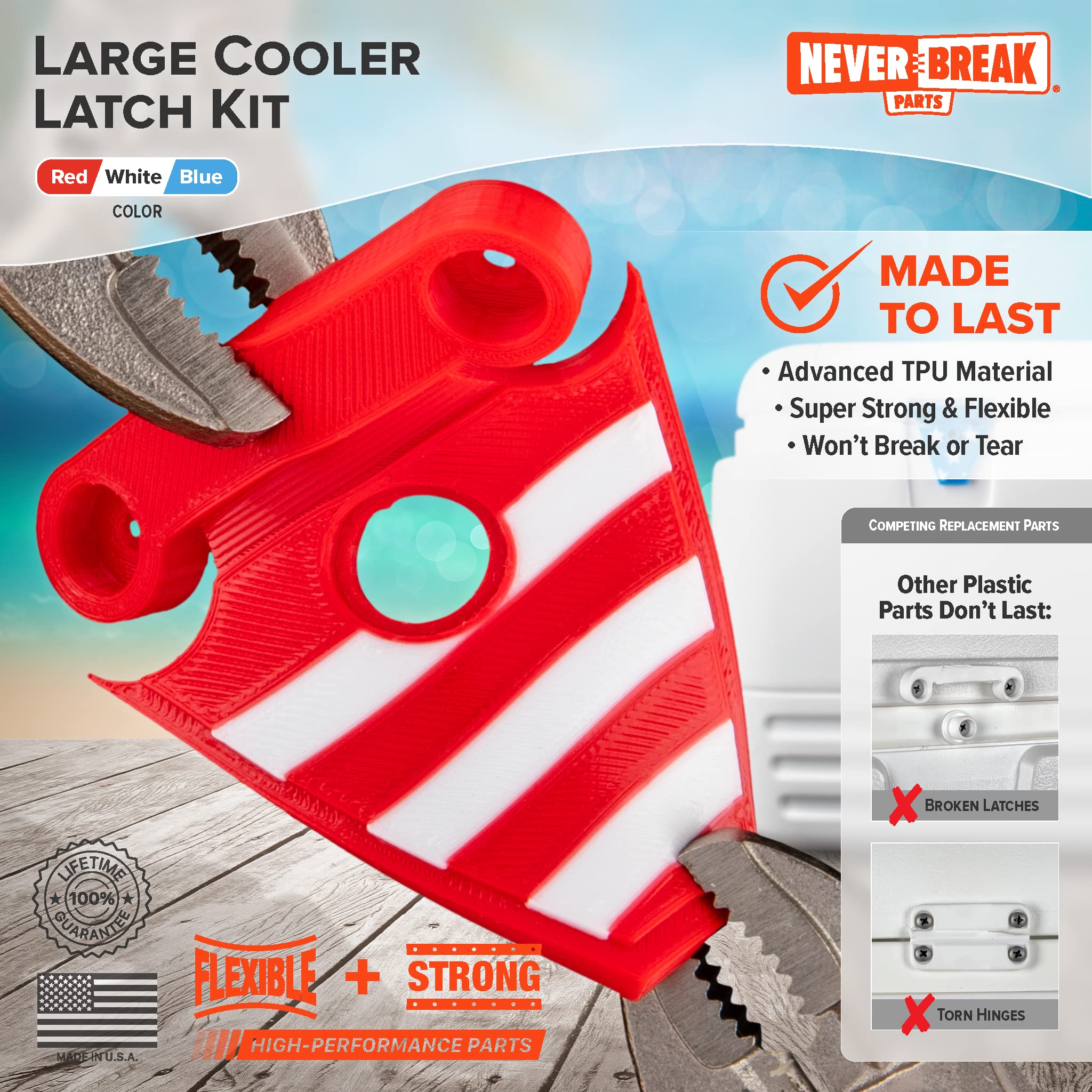 NeverBreak Parts - 2 Pack High Strength Igloo Cooler Replacement Latches with Posts & Screws | Durable Ice Chest Repair Kit for Outdoor Camping, Picnics, and Beach Trips