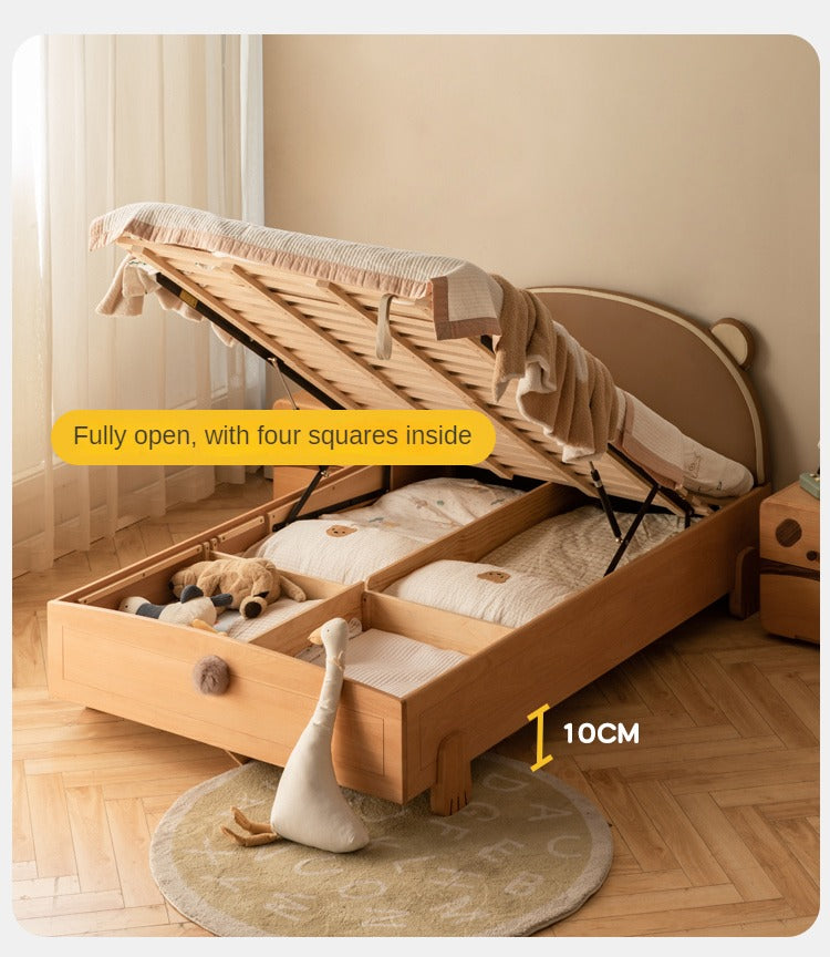 Solid Wood Bear Box Bed - Handcrafted from Premium Beech & Oak - Durable & Stylish Storage Solution for Kids' Rooms, Nurseries, and Cabin Decor