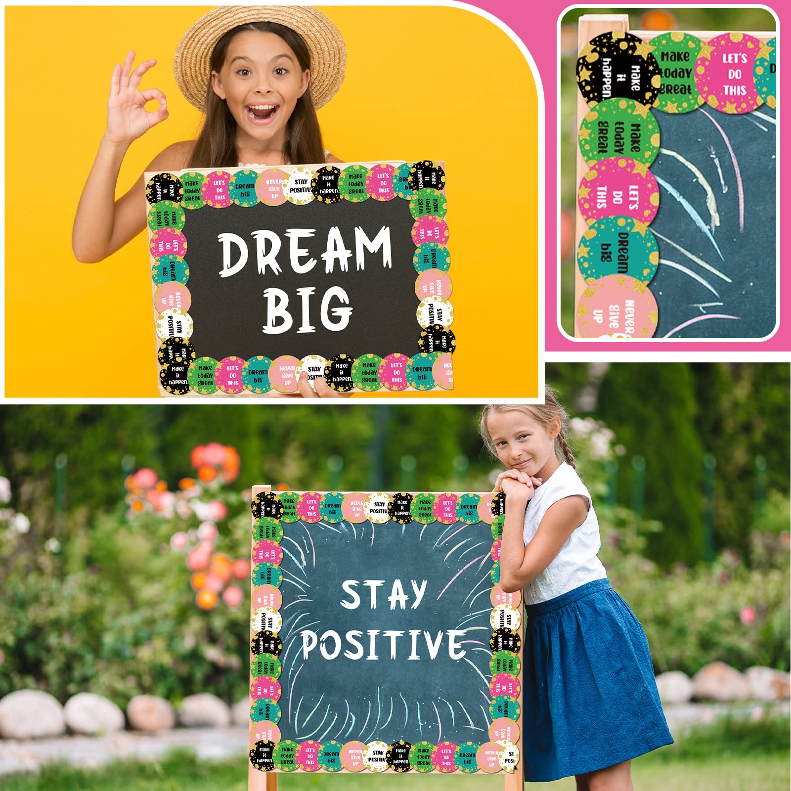 68.9 Feet Confetti Bulletin Board Border with Butterflies, Flowers & Bees - Inspirational Classroom Decor for Walls, Chalkboards & Party Backdrops - Perfect for School, Office & Birthday Party Decorations