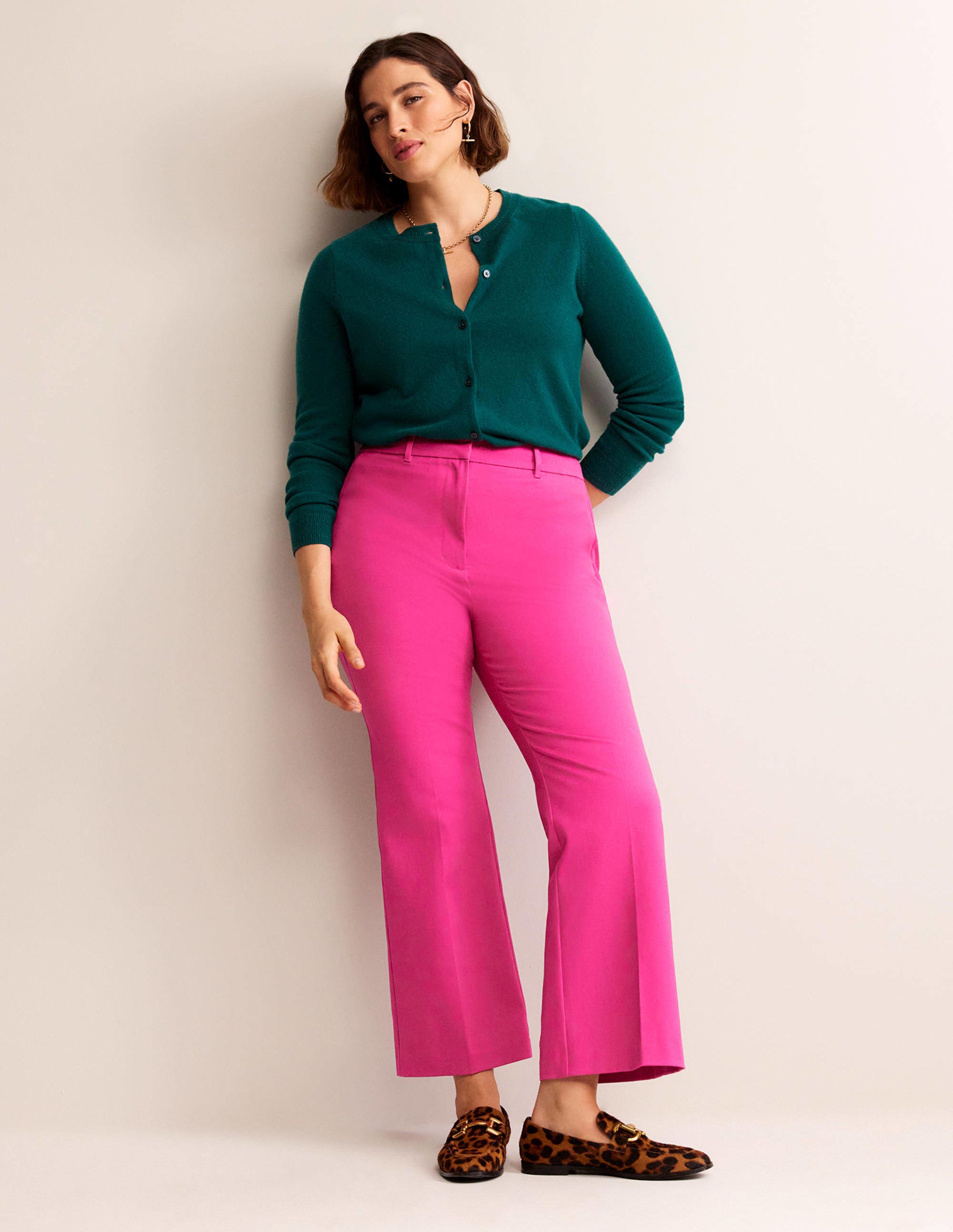 Women's Bi-Stretch Crop Flare Pants in Magenta - Comfortable High-Waisted Yoga Pants for Workout, Lounge & Casual Wear