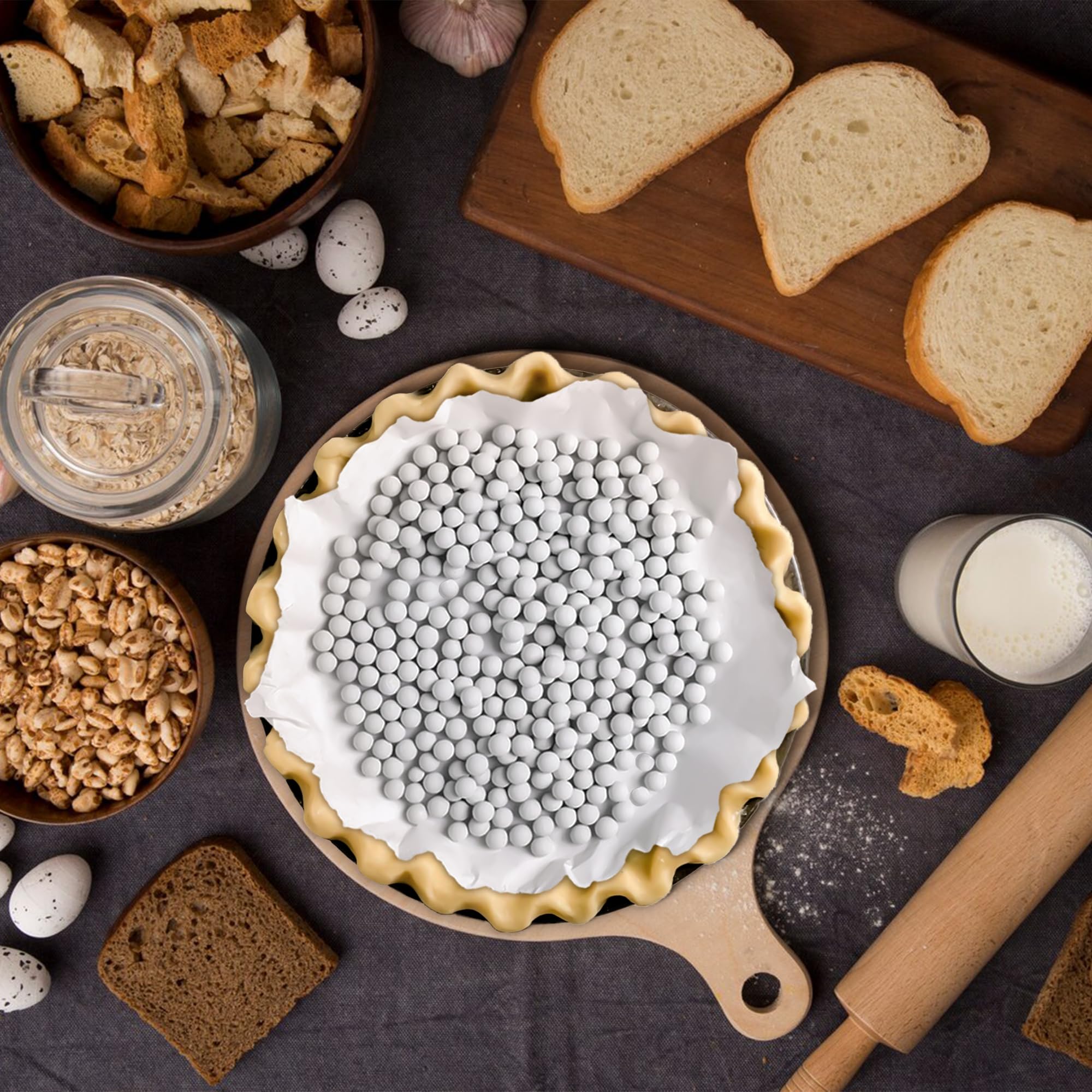 2.2 LB Ceramic Pie Weights for Blind Baking - Natural Stoneware Baking Beads with Storage Box | Perfect for Pie Crusts, Tarts & Quiches (Set of 200) | Prevent Shrinking & Bubbling During Baking