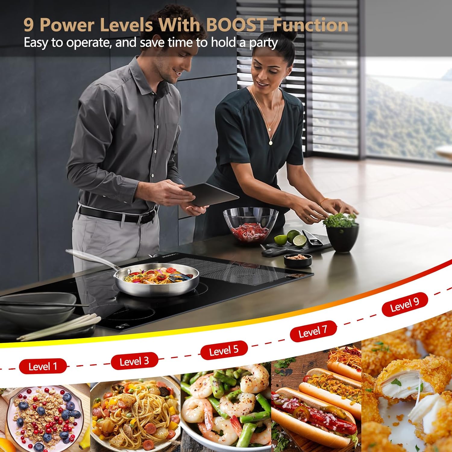 AMZCHEF 36 Inch Built-in Induction Cooktop with 5 Boost Burners & Flexi Zone - Fast Heating, Energy Efficient Stovetop for Modern Kitchens, Cooking, Baking & Entertaining