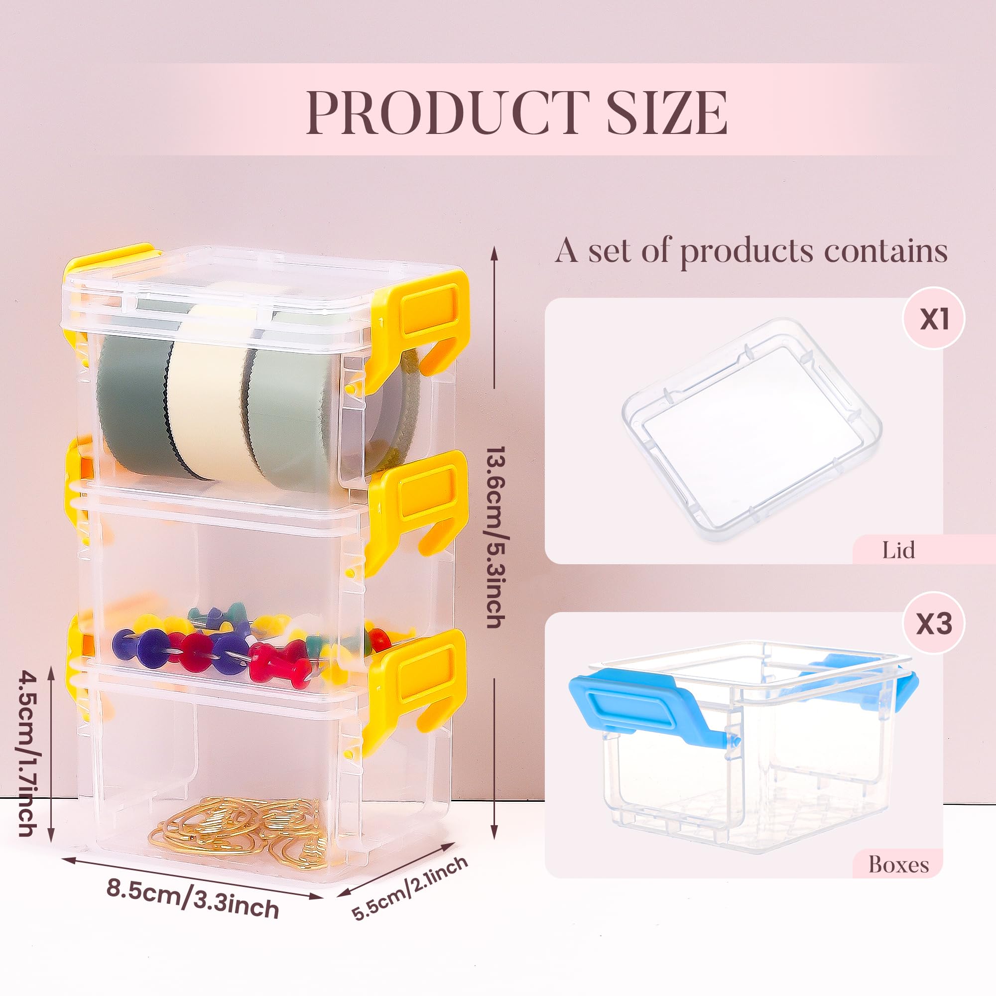 6 Pack Small Plastic Storage Bins with Lids - Colorful Stackable Bead Organizer Containers for Crafts, Jewelry & Small Items - Green & Pink - Perfect for Craft Rooms, Office & Home Organization