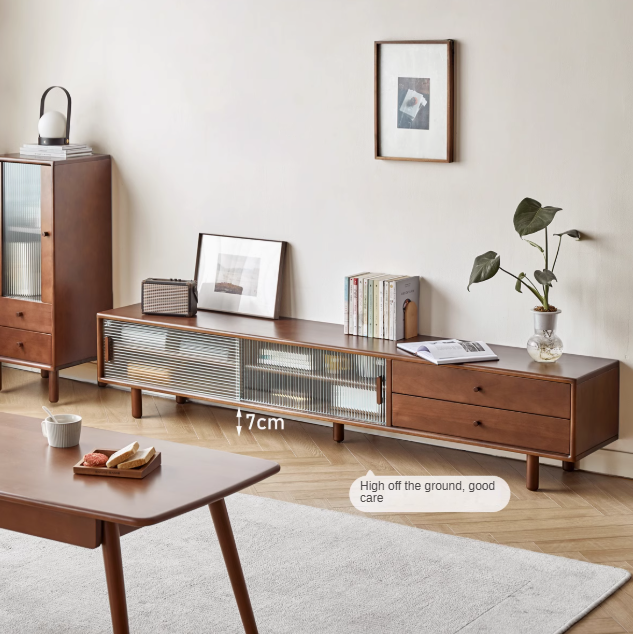 Solid Beech Wood TV Stand with Storage - Modern Entertainment Center for Living Room, Bedroom & Home Theater