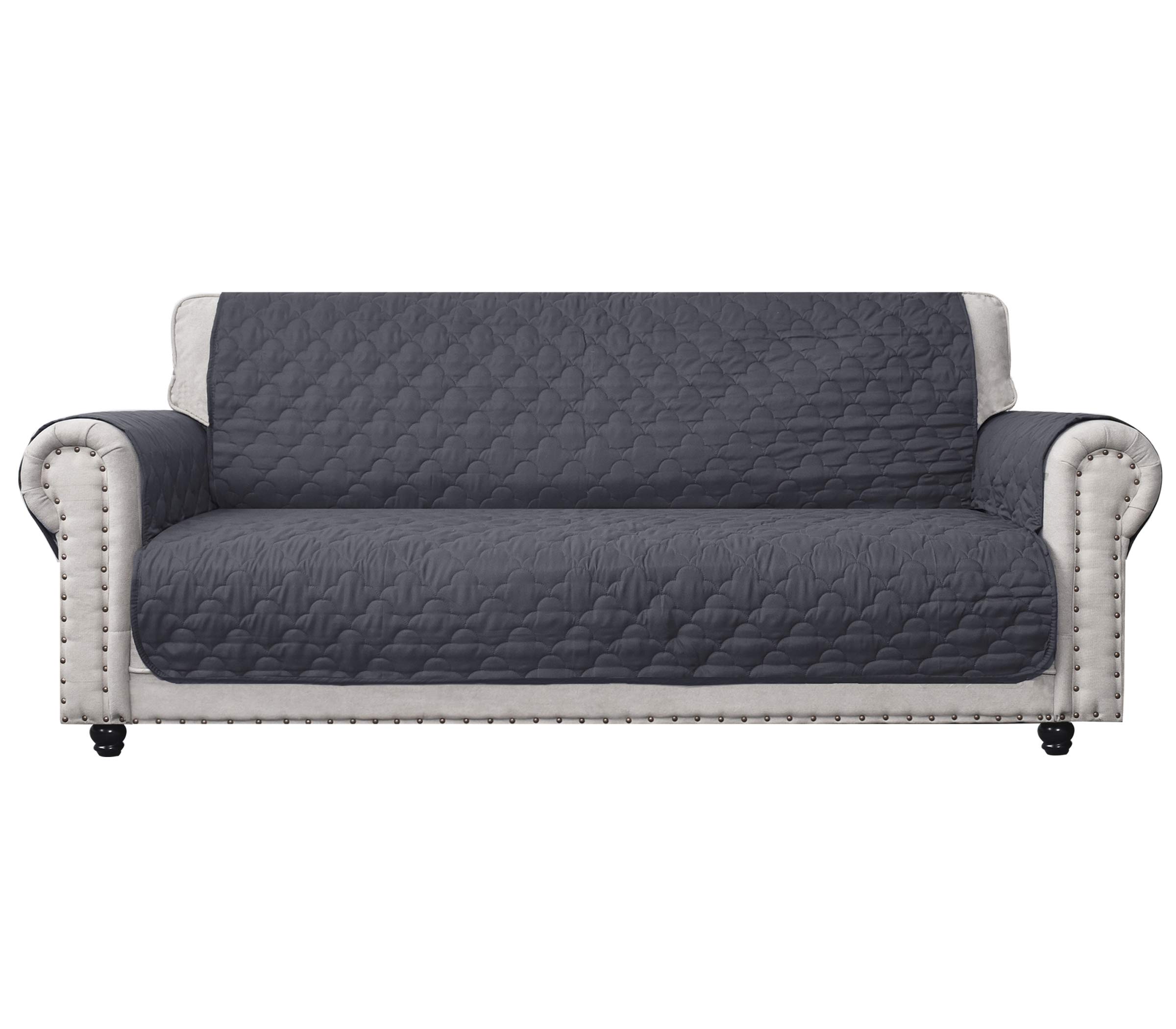 Waterproof Quilted Sofa Cover for Dogs with Side Pockets - Dark Grey Furniture Protector Slipcover (68