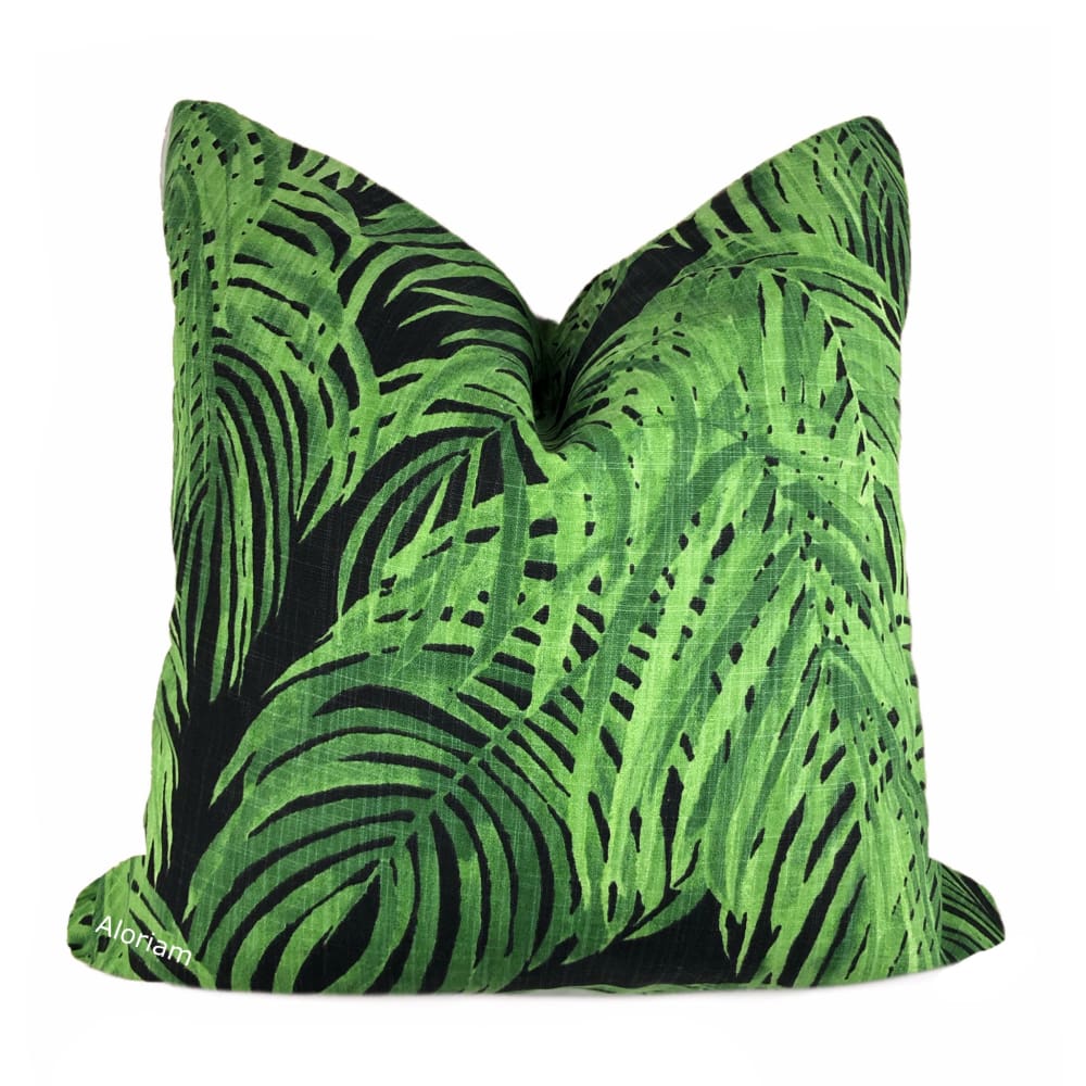 Villa Cayman Green Black Botanical Print Pillow Cover - Decorative Throw Pillow Case with Lacefield Designs Fabric for Sofa, Bed, Living Room & Home Decor