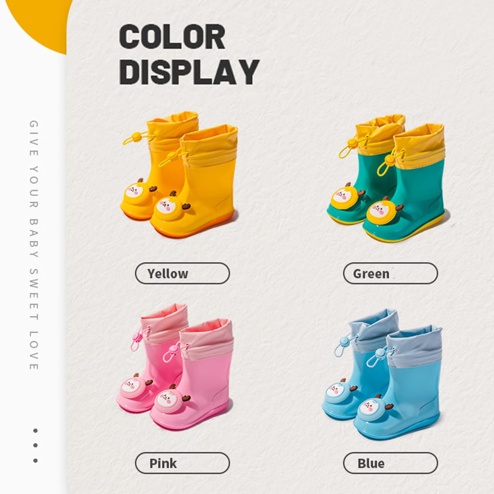 Kids' Waterproof Rain Boots - Lightweight PVC Rubber Shoes for Boys & Girls, Non-Slip Lined Booties with Adjustable Drawstring - Perfect for Puddle Jumping, Outdoor Play & Wet Weather Adventures