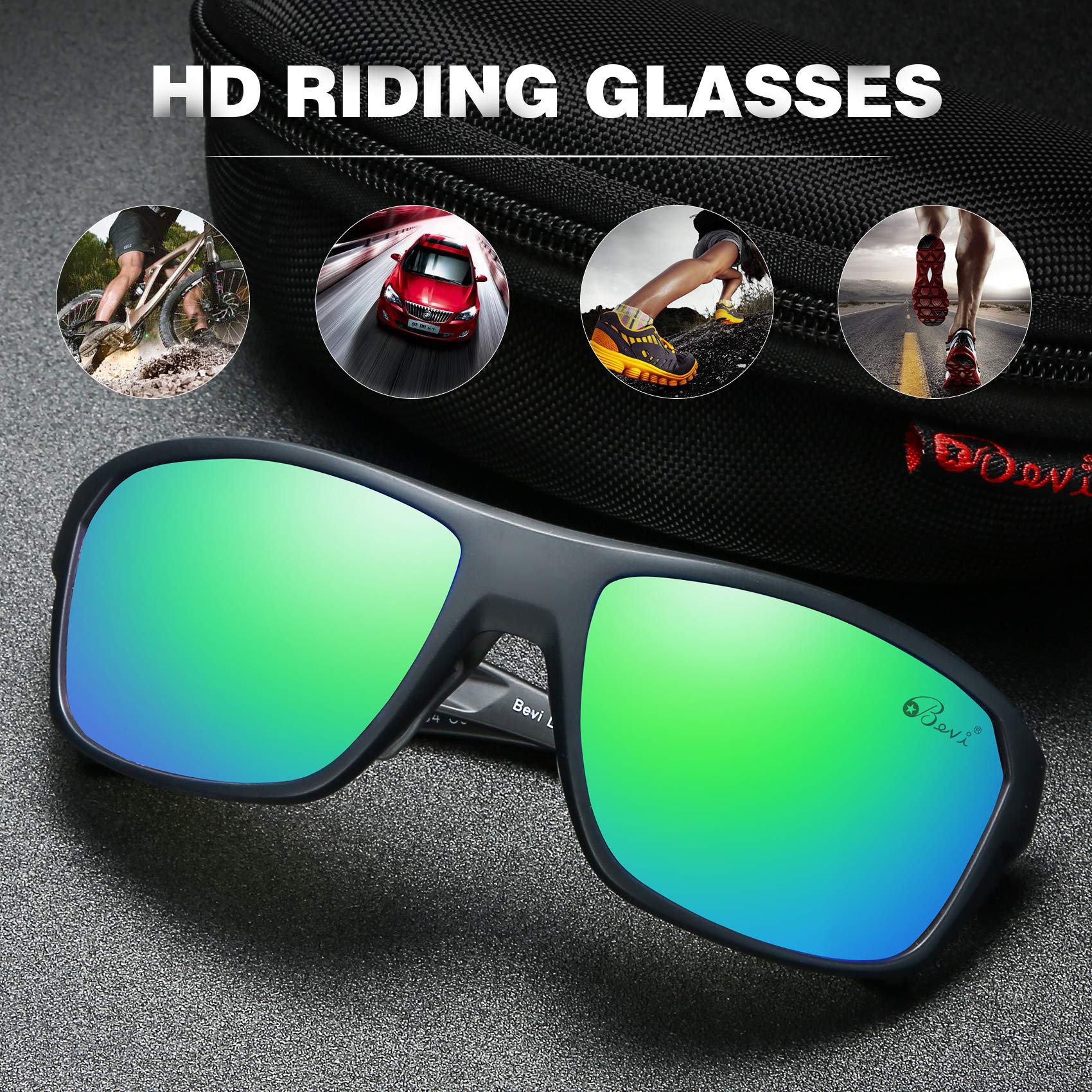 Bevi Polarized Sports Sunglasses for Men & Women - UV Protection, Anti-Glare Driving, Cycling & Running Shades - Perfect for Outdoor Activities & Travel