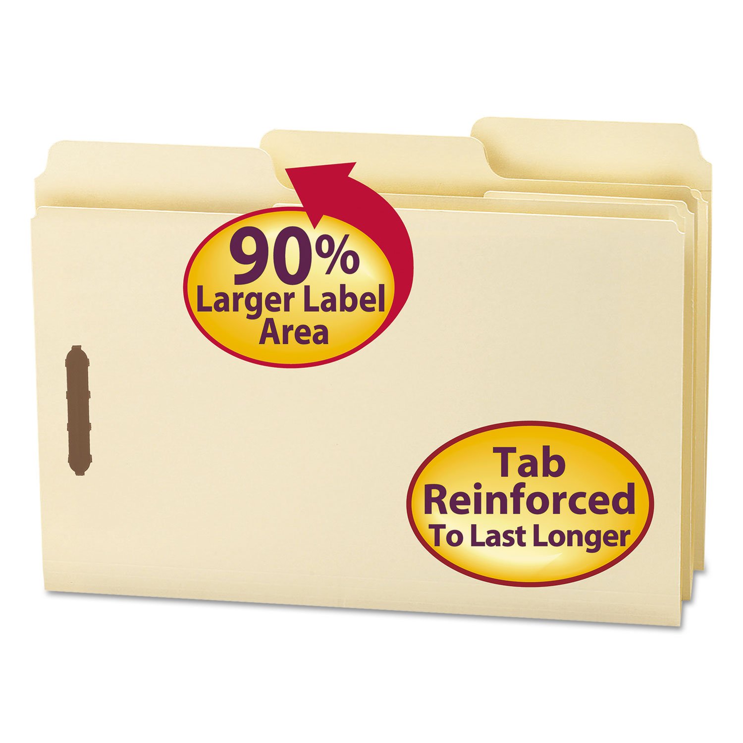 Smead 19535 Supertab File Folders with Fastener - 1/3 Cut, 11 Point Legal Manila, 50/Box - Perfect for Office Organization & Document Filing