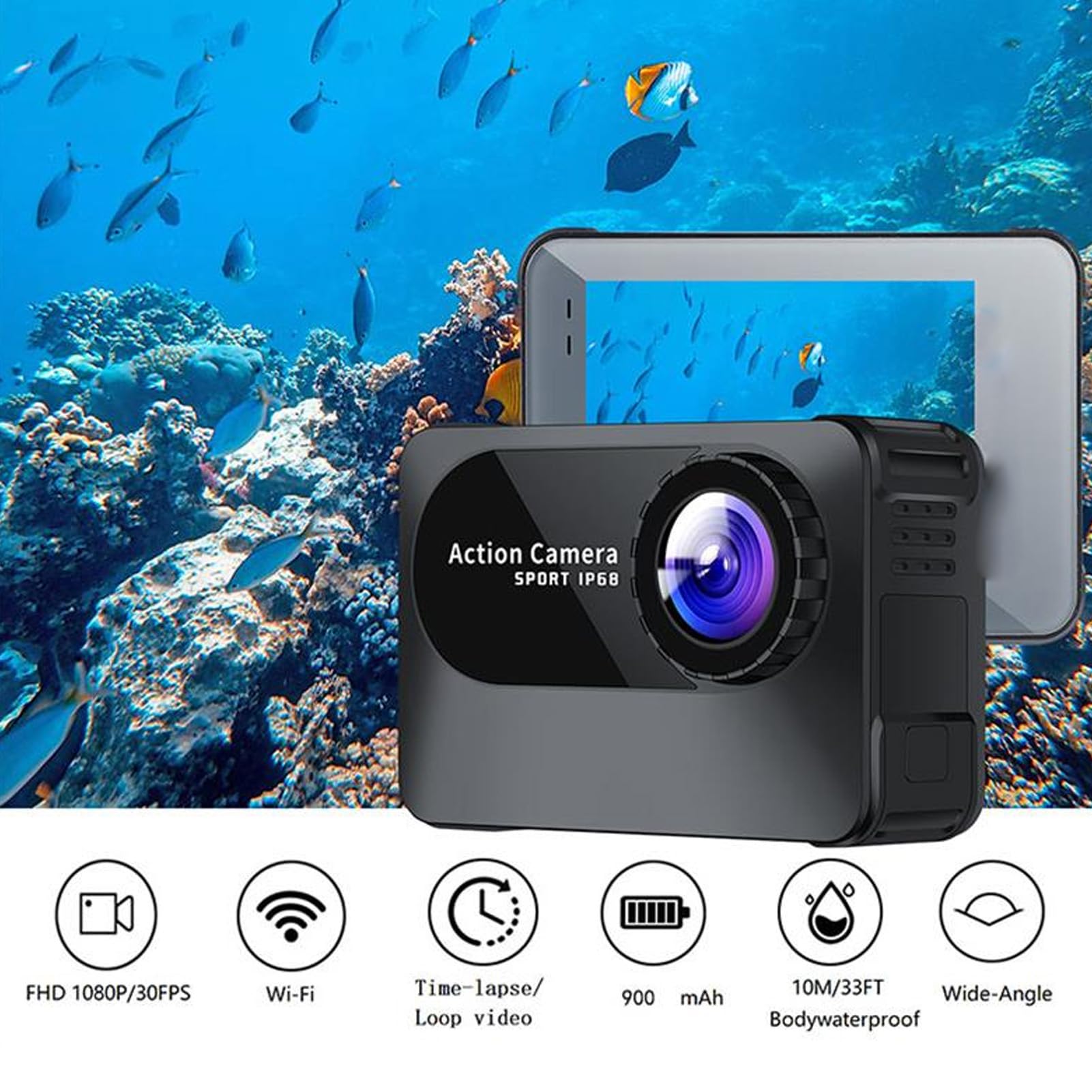 4K Ultra HD WiFi Action Camera - 170° Wide Angle Waterproof Sports Camera with LED Indicator | 10 Hours Battery Life | Multi-Mode for Outdoor Adventures, Travel Vlogging, Underwater Diving & Extreme Sports