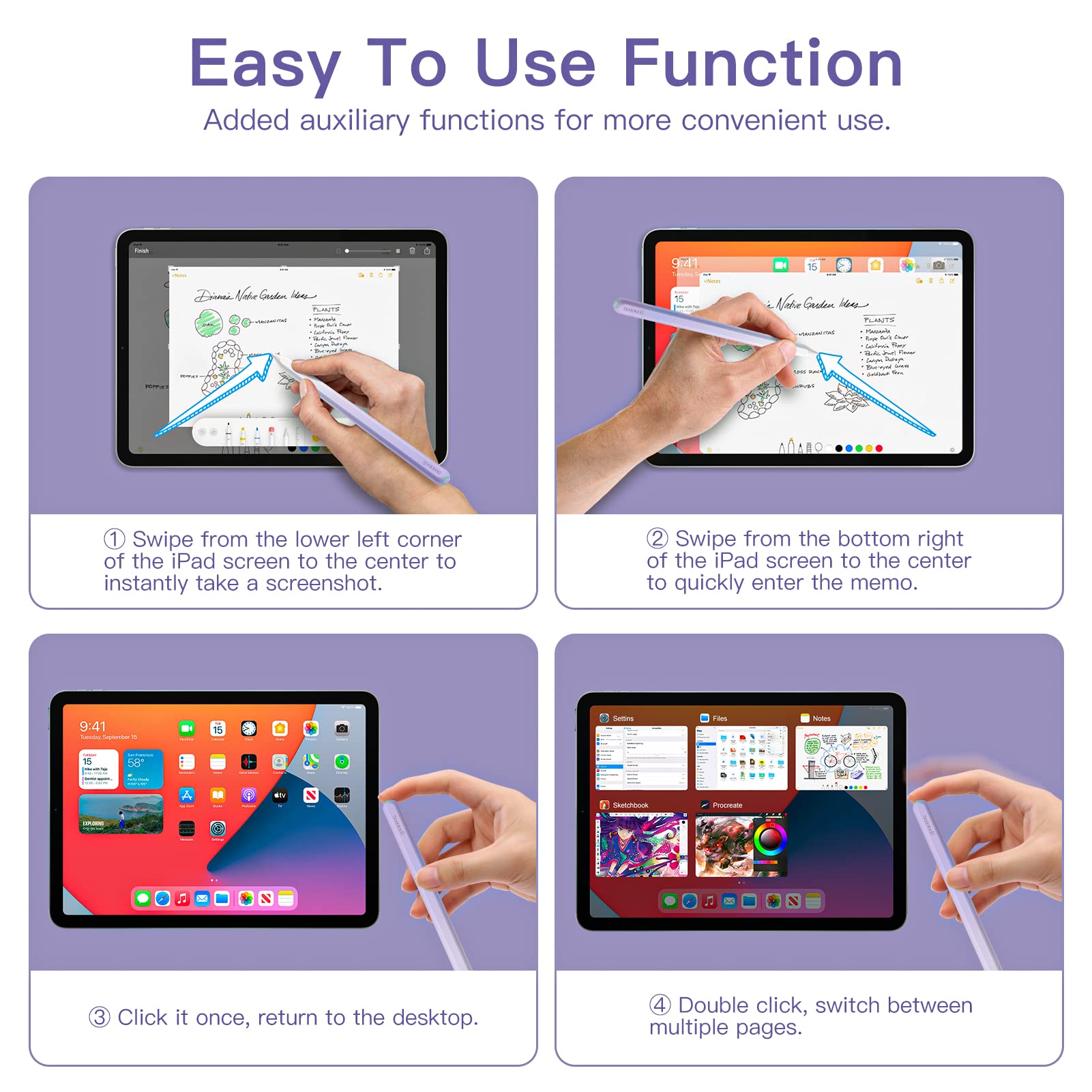 GOOJODOQ GD13 Stylus Pen for iPad Pro/Air/Mini - 2nd Gen Magnetic Wireless Charging, Tilt & Palm Rejection, Purple | Perfect for Drawing, Note-Taking & Professional Work on iPad (11/12.9 Inch, Air 4th/5th Gen, Mini 6th Gen)