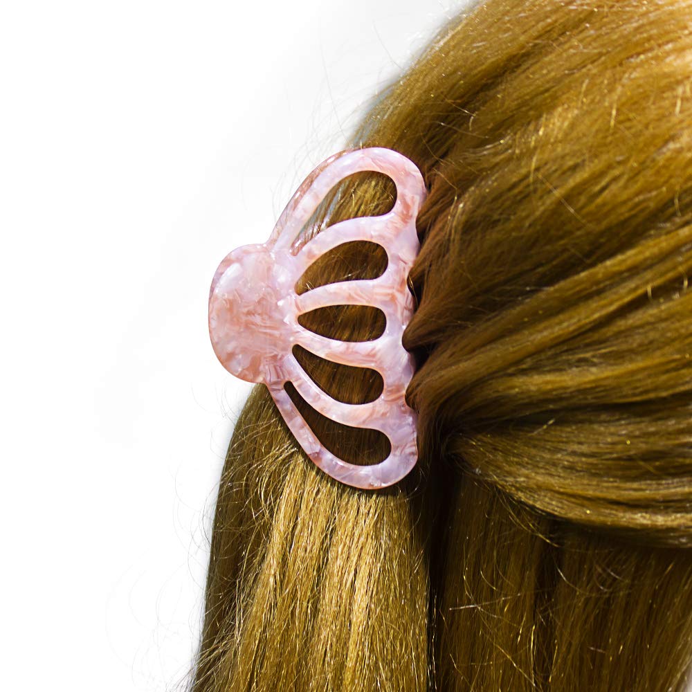 Non-Slip Tortoise Resin Hair Claw Clips for Women - Medium Size for Long Hair, Handmade Pearlescent Beige & Pink Hair Jaw Clips - Perfect for Work, Travel, and Everyday Styling