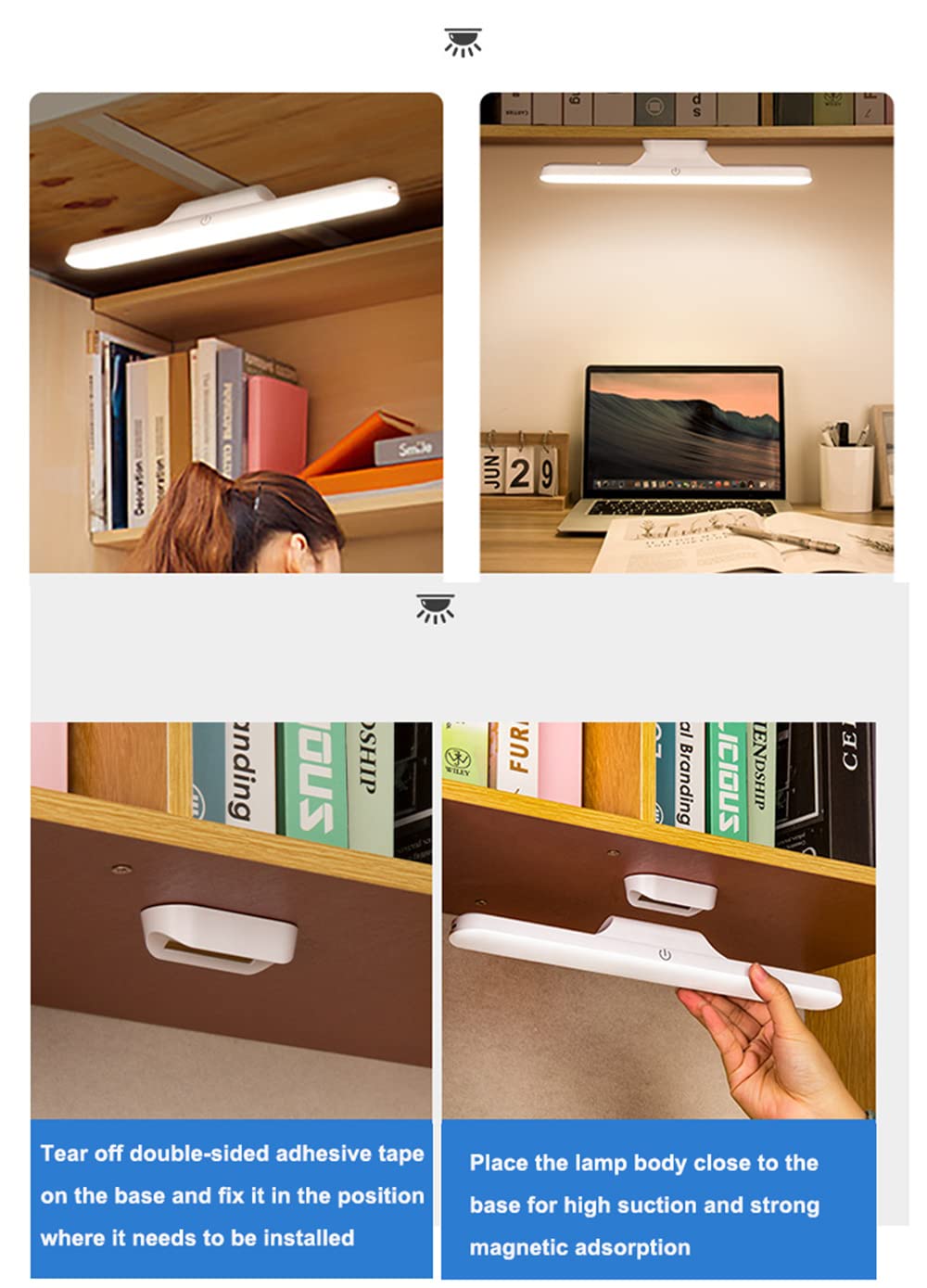 Rechargeable Wireless LED Desk Lamp - 1800mAh USB Magnetic Table Light with Touch Control & Dimmable Brightness - Perfect for Home Office, Study, Reading, Wardrobe and Kitchen Lighting