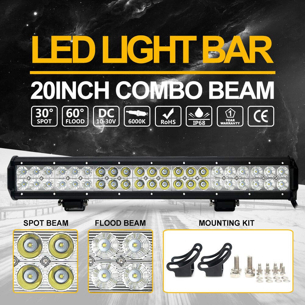Samman 20Inch LED Light Bar with Front License Plate Mount Bracket - 22Inch Off Road LED Light Bar for Trucks, Jeeps & ATVs - Durable Waterproof Lighting for Night Driving, Camping & Off-Road Adventures