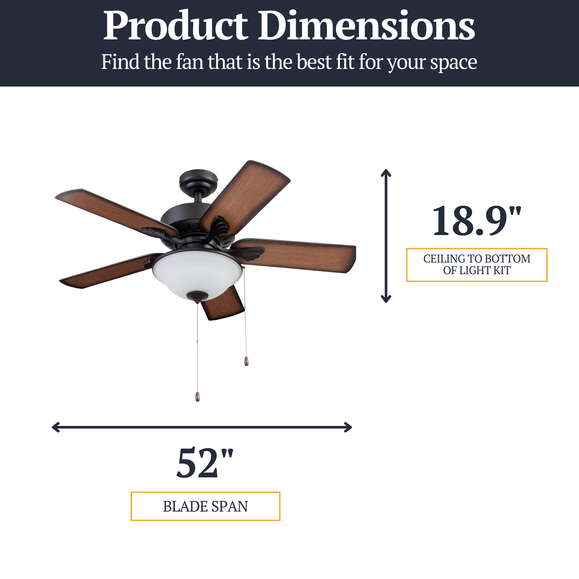 42 Inch Matte Black Viretta Ceiling Fan with Pull Chain - Indoor/Outdoor Use for Living Room, Bedroom, Patio & Covered Porch