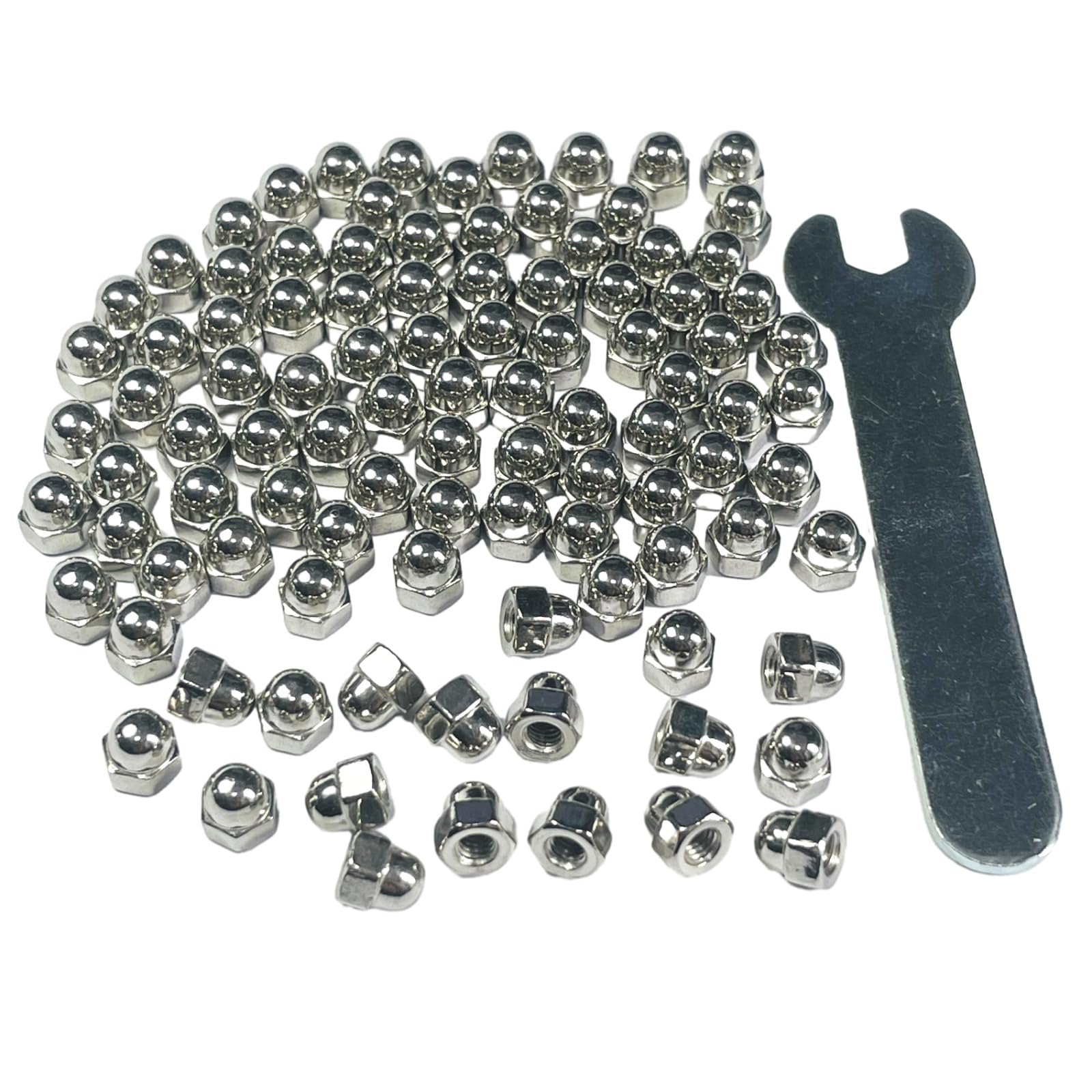 100pcs M3-0.5 Acorn Cap Nuts, 304 Stainless Steel Dome Head Hex Nuts with Bright Finish - 18-8 Grade Hardware Fasteners for Furniture, Machinery & DIY Projects - Open End Wrench Compatible