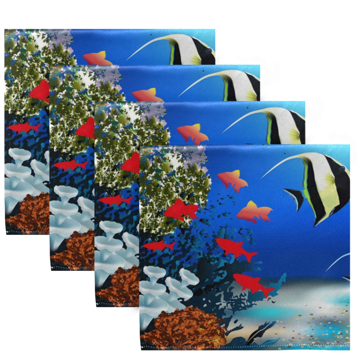 Underwater World Fish & Plants Washable Cloth Napkins - Set of 4 Reusable 20x20 Inch Dinner Napkins for Home, Party & Table Decor | Eco-Friendly Kitchen & Dining Accessories