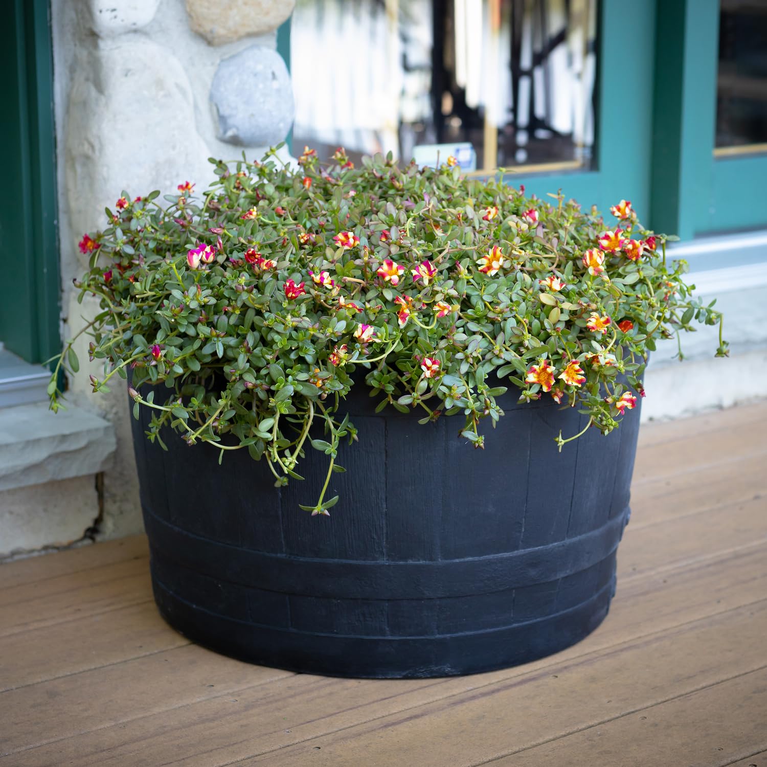 Premium Black Polyethylene Whiskey Barrel Planters (2-Pack) - Durable Indoor/Outdoor Garden Decor for Patio, Deck, or Home Gardening | Perfect for Flowers, Herbs & Succulents