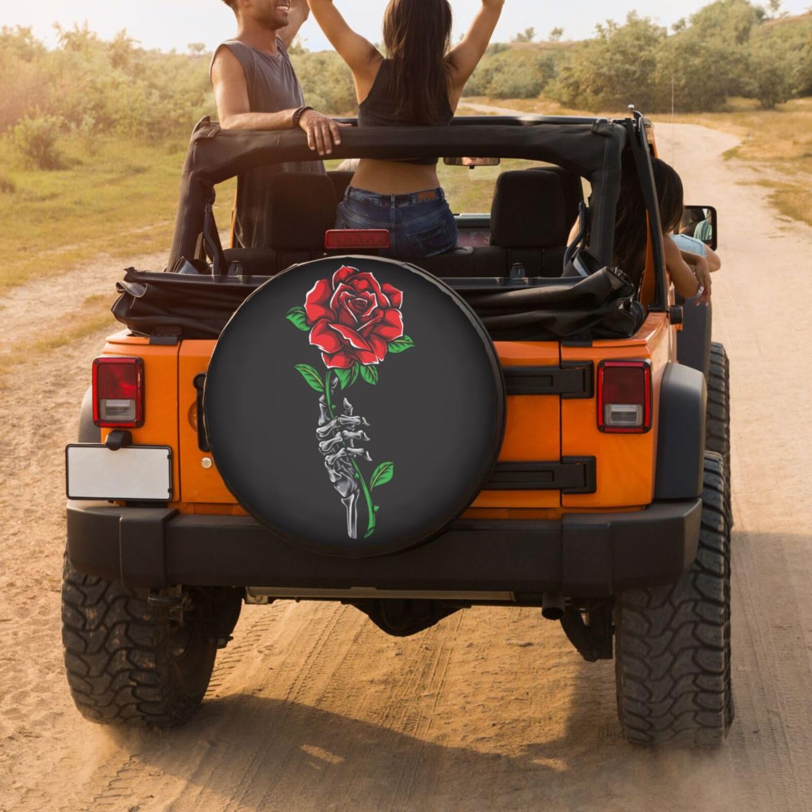 Skull Rose Printed Spare Tire Cover - 16 Inch Dust-Proof Wheel Protector for Trailer, RV, SUV & Vehicles | Outdoor Travel Accessories & Road Trip Essentials