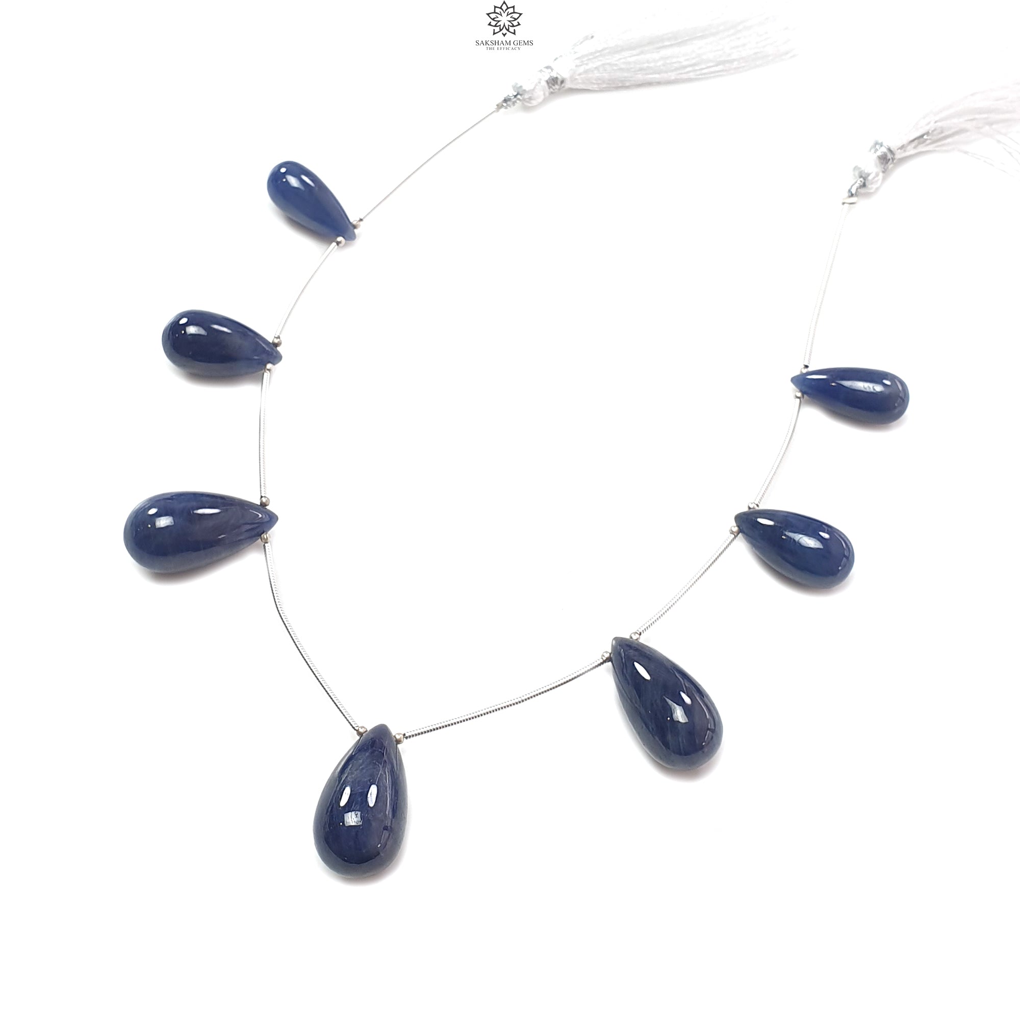 Natural Blue Sapphire Smooth Loose Beads - 189.00cts Untreated September Birthstone - 19mm to 24mm Teardrop 925 Silver Beads for Jewelry Making, DIY Crafting, and Gift Giving